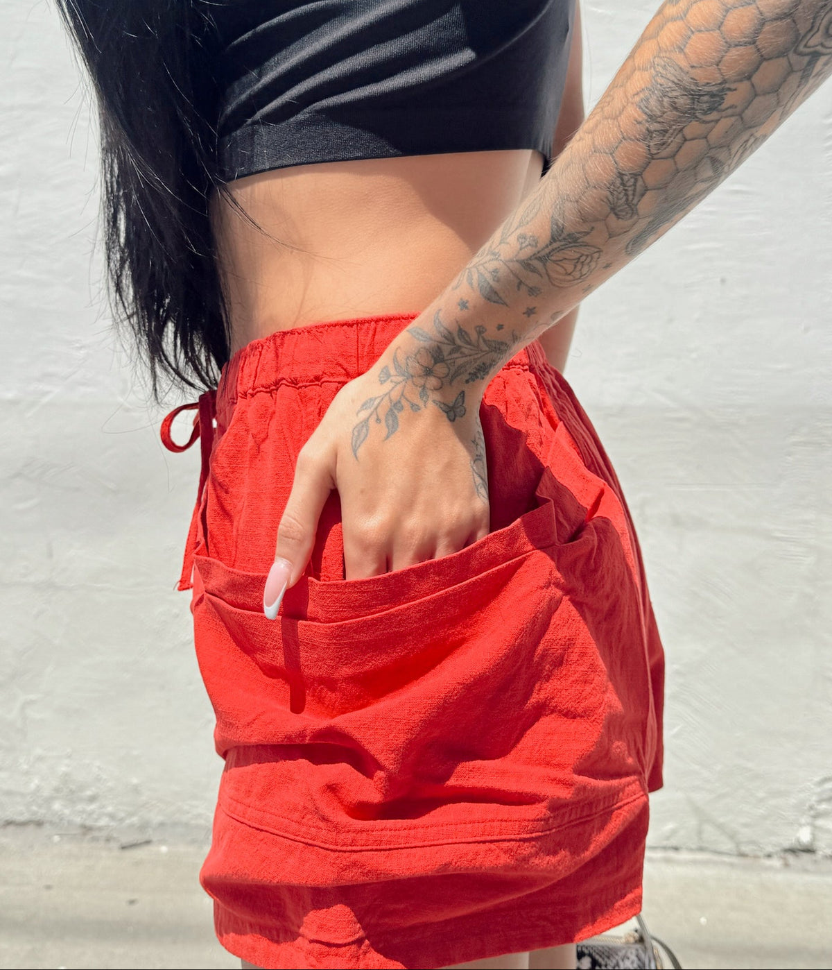 Utility Pocket Shorts - Red - Burnout