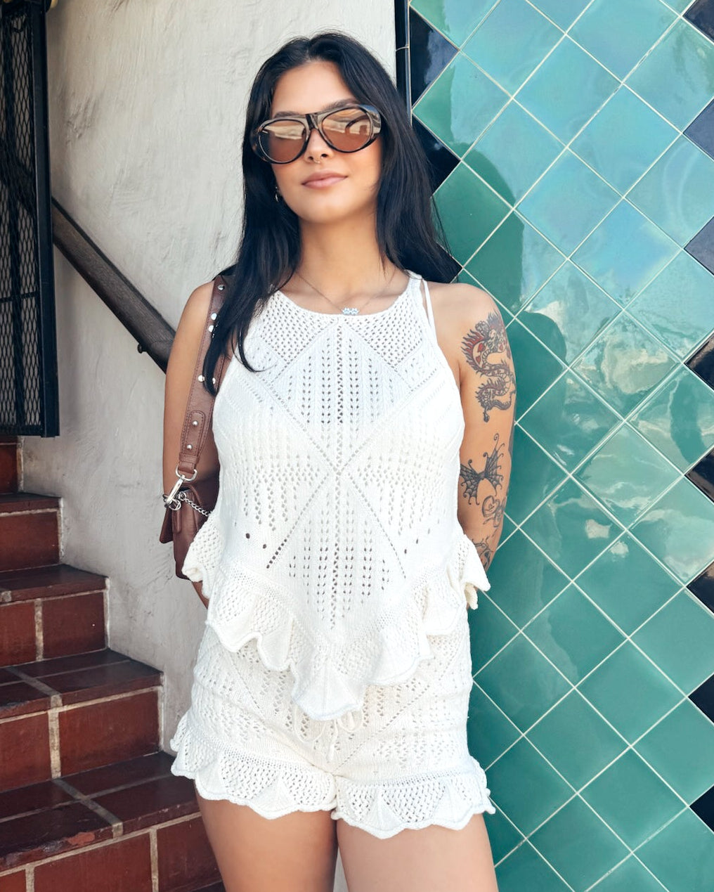 Crochet Ruffle Set - Cream - Burnout