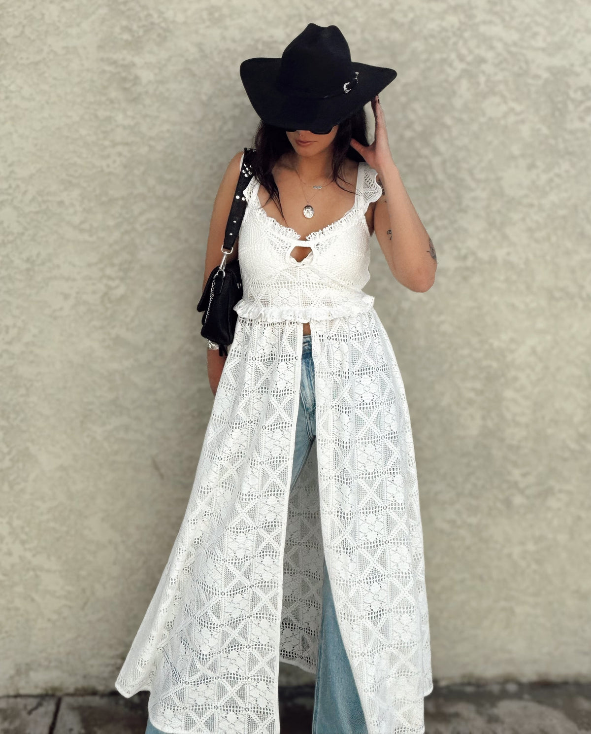 Crochet Lace Ruffle Maxi Top - Burnout