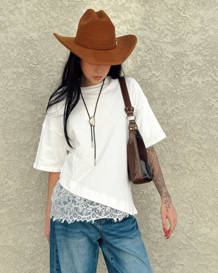 Lace Hem Tee - Burnout