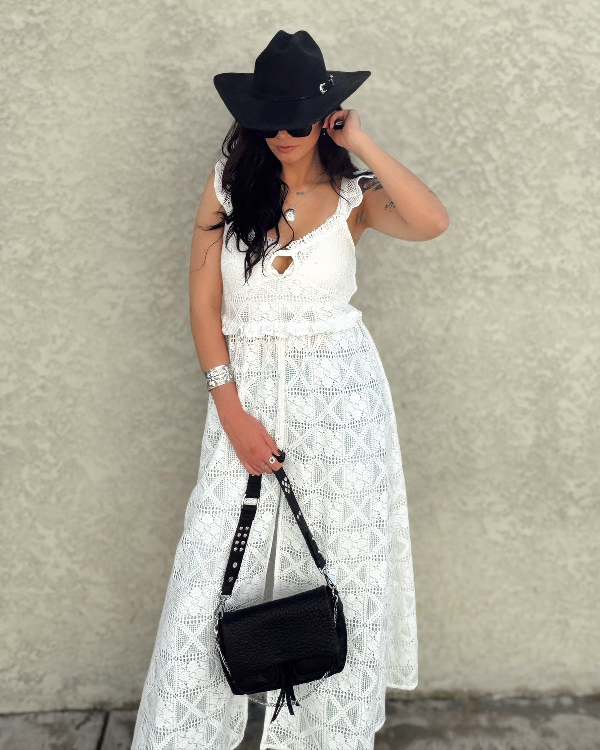 Crochet Lace Ruffle Maxi Top - Burnout