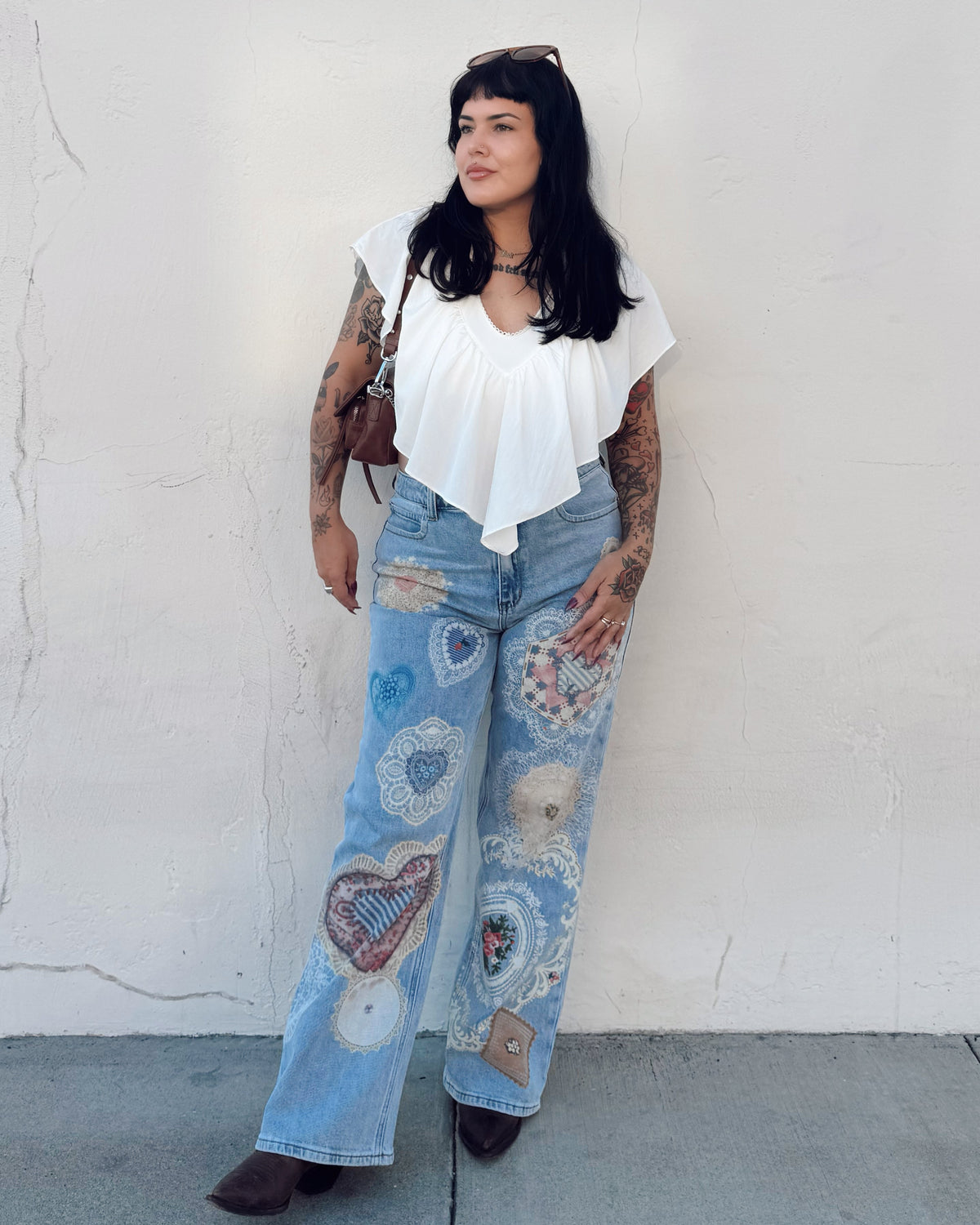 Patchwork Straight Leg Jeans - Burnout
