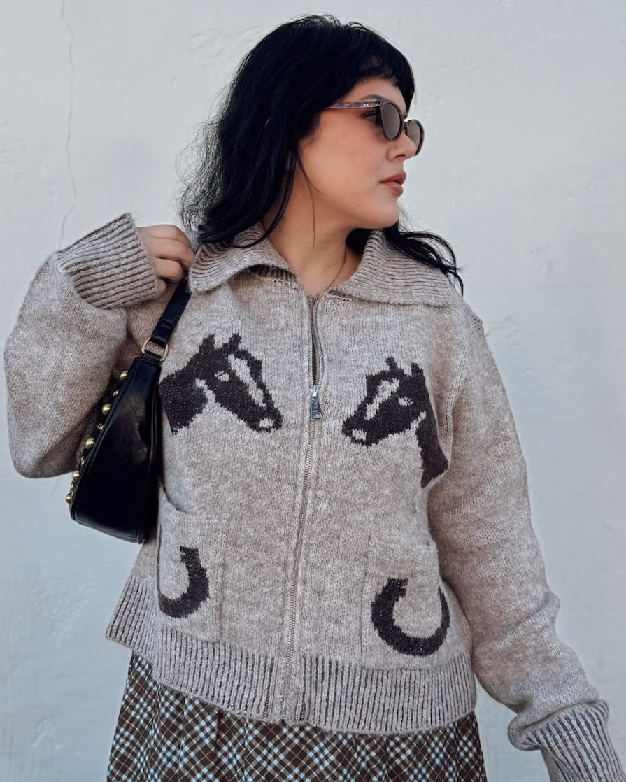 Lucky Horses Zip Cardigan