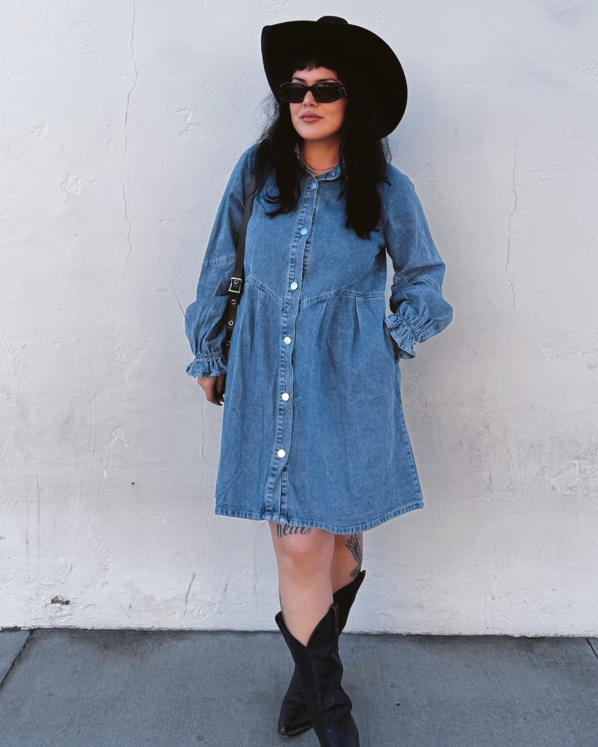 Balloon Sleeve Denim Mini Dress