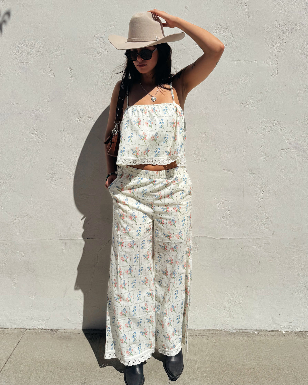 Flower Garden Cropped Cami Top - Burnout