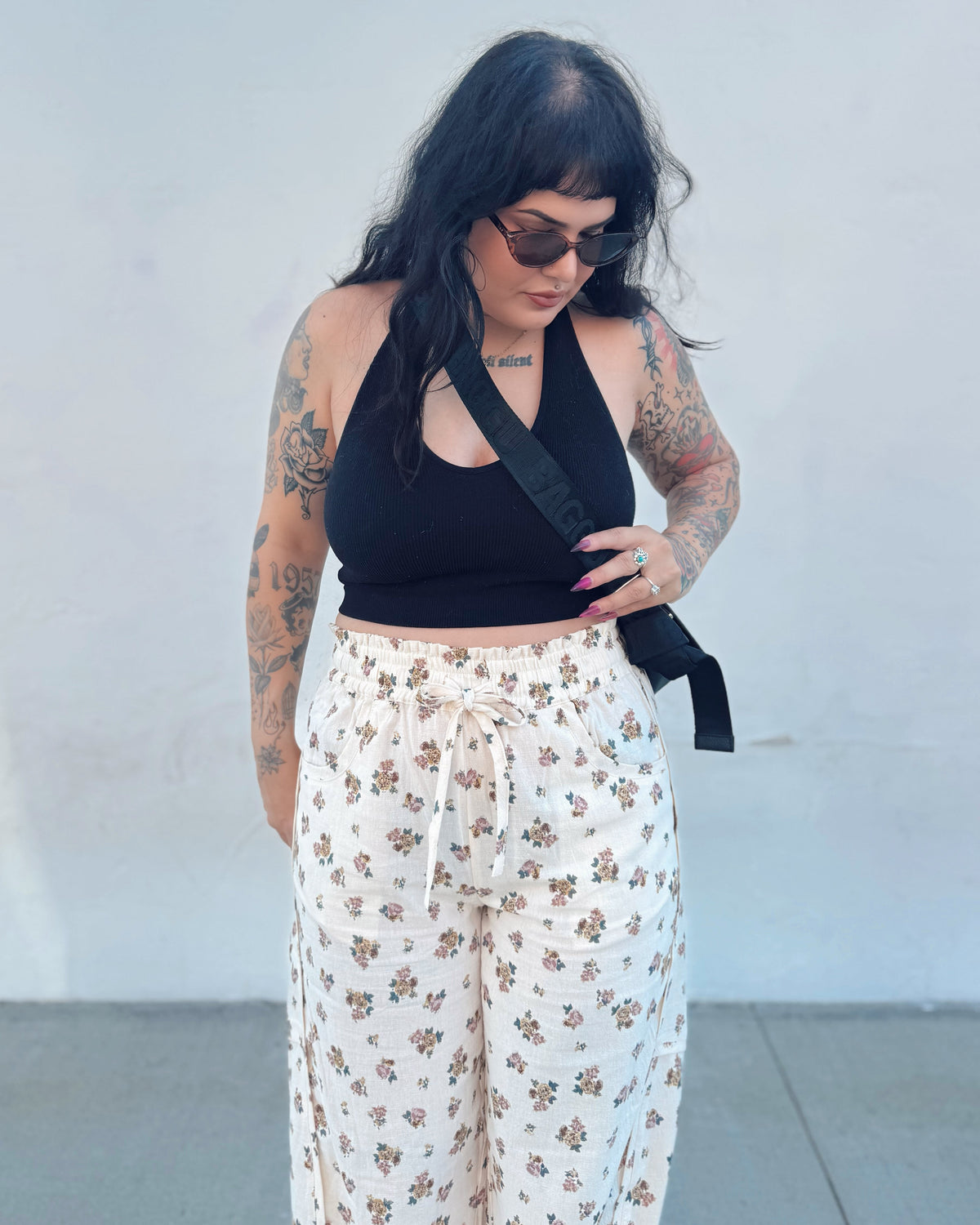 Floral Barrel Leg Pants - Burnout