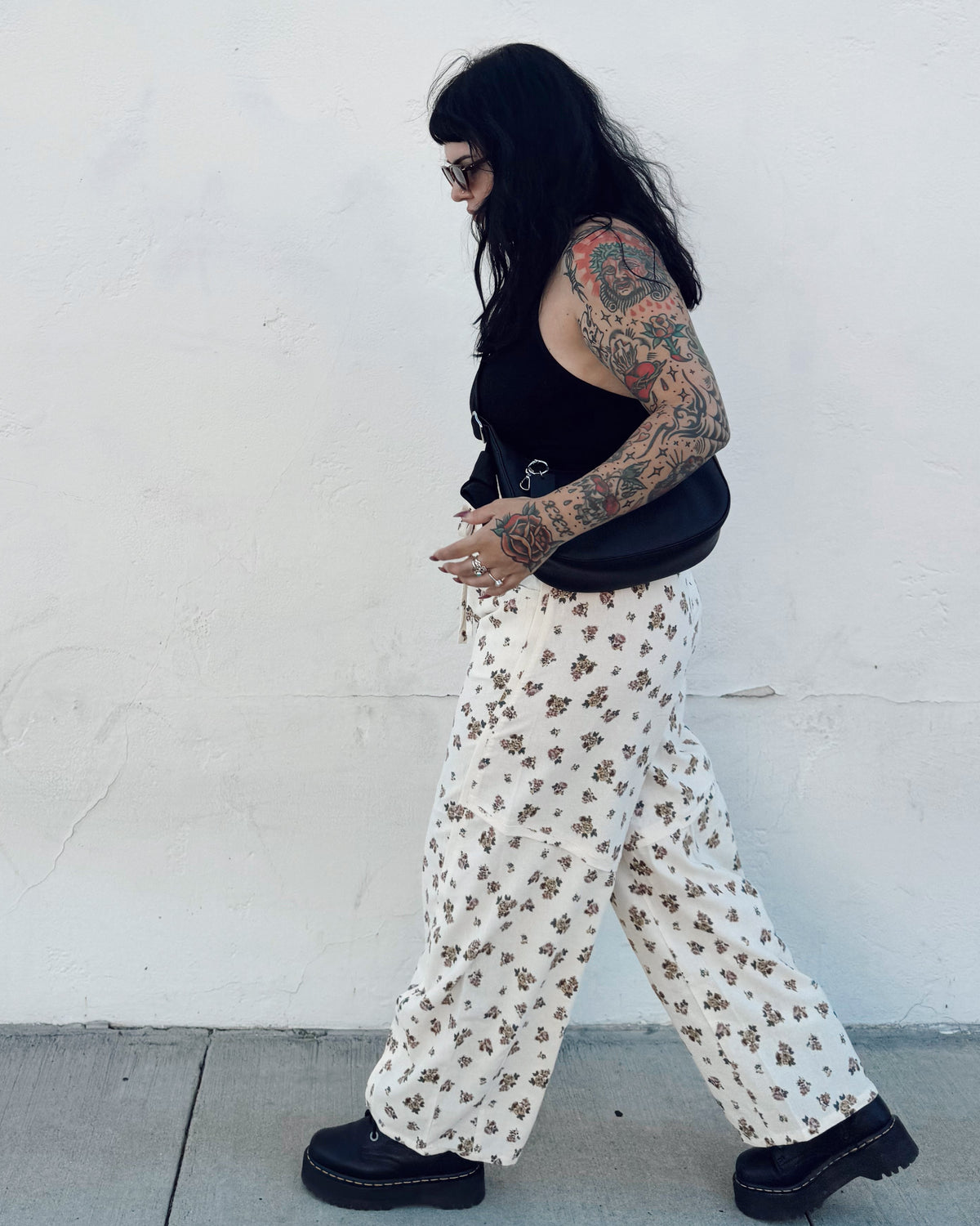 Floral Barrel Leg Pants - Burnout