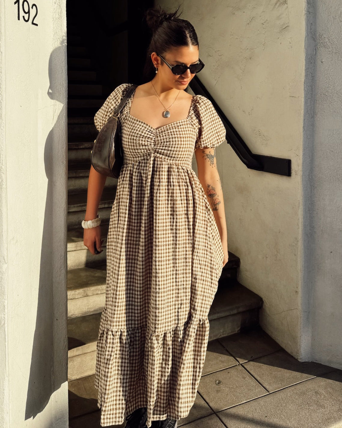 Gingham Puff Sleeve Maxi Dress