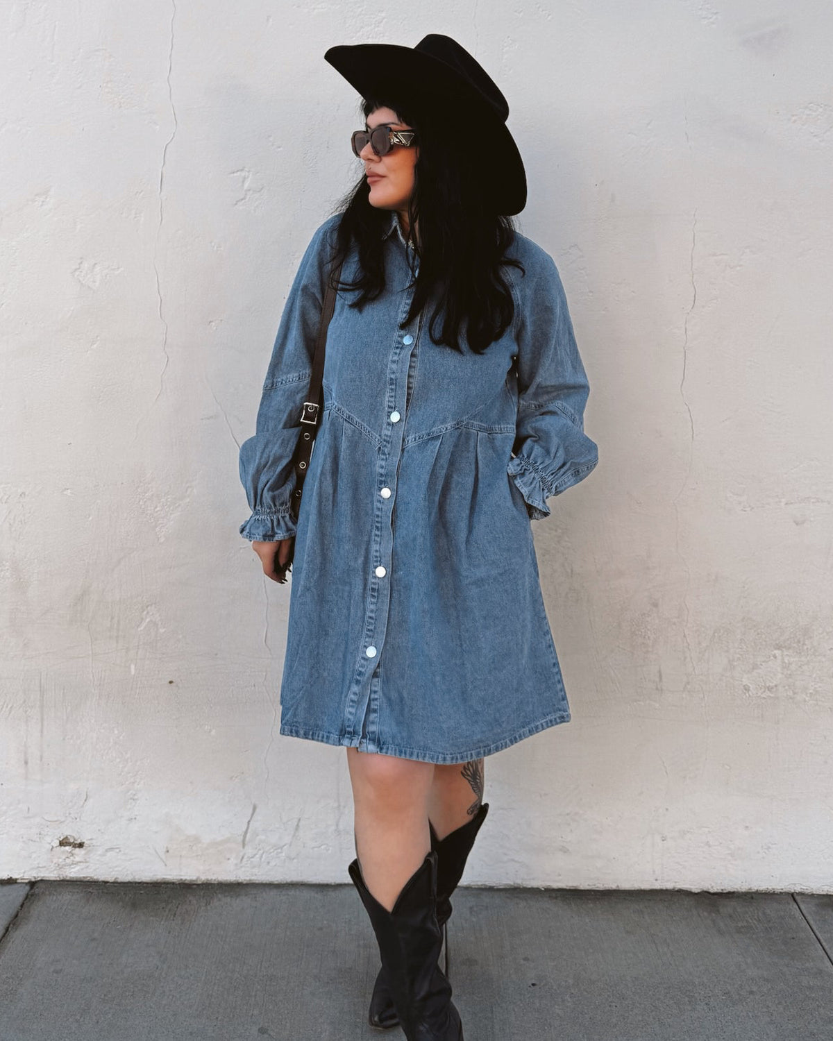 Balloon Sleeve Denim Mini Dress