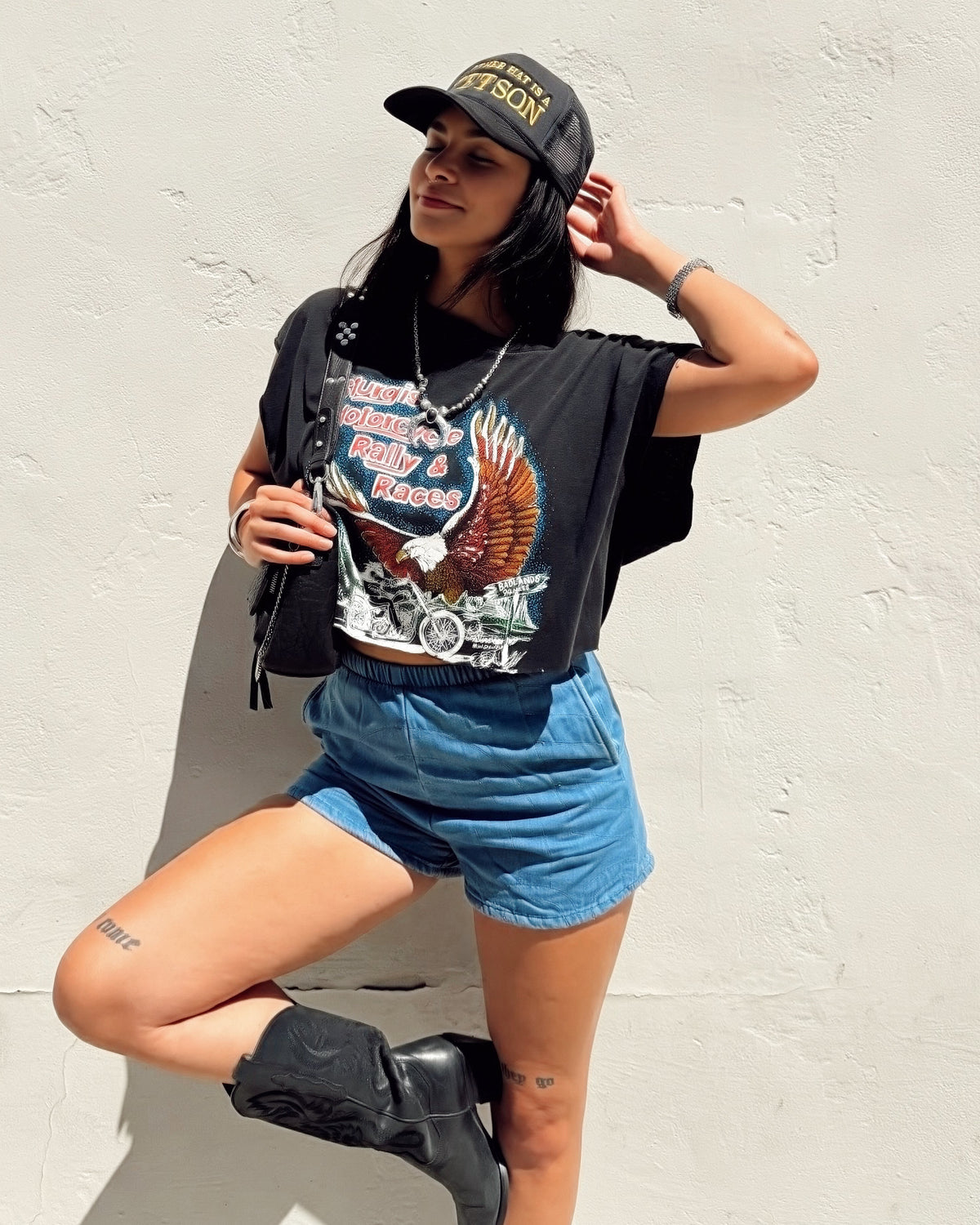 Quilted Denim Shorts - Burnout