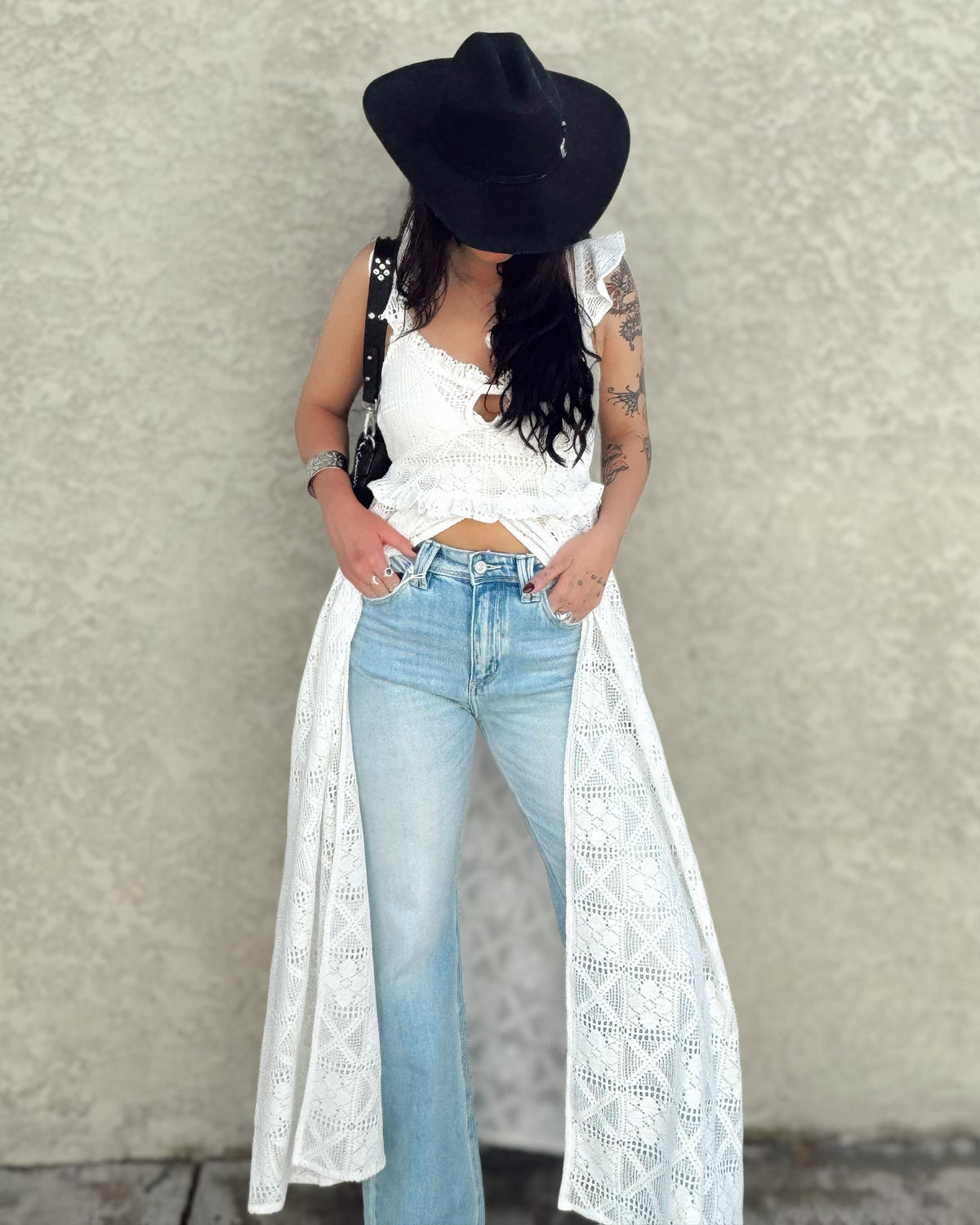 Crochet Lace Ruffle Maxi Top - Burnout