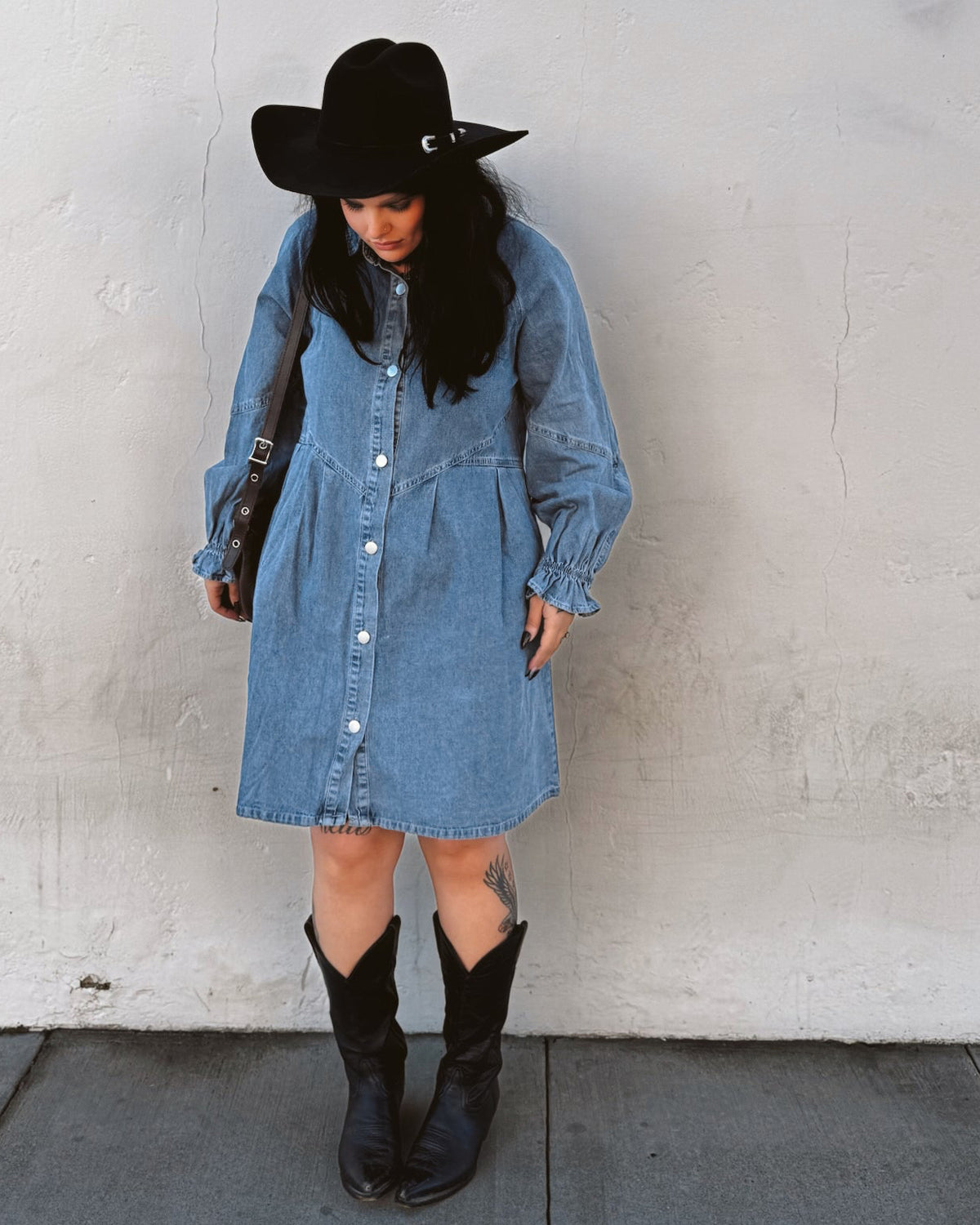 Balloon Sleeve Denim Mini Dress