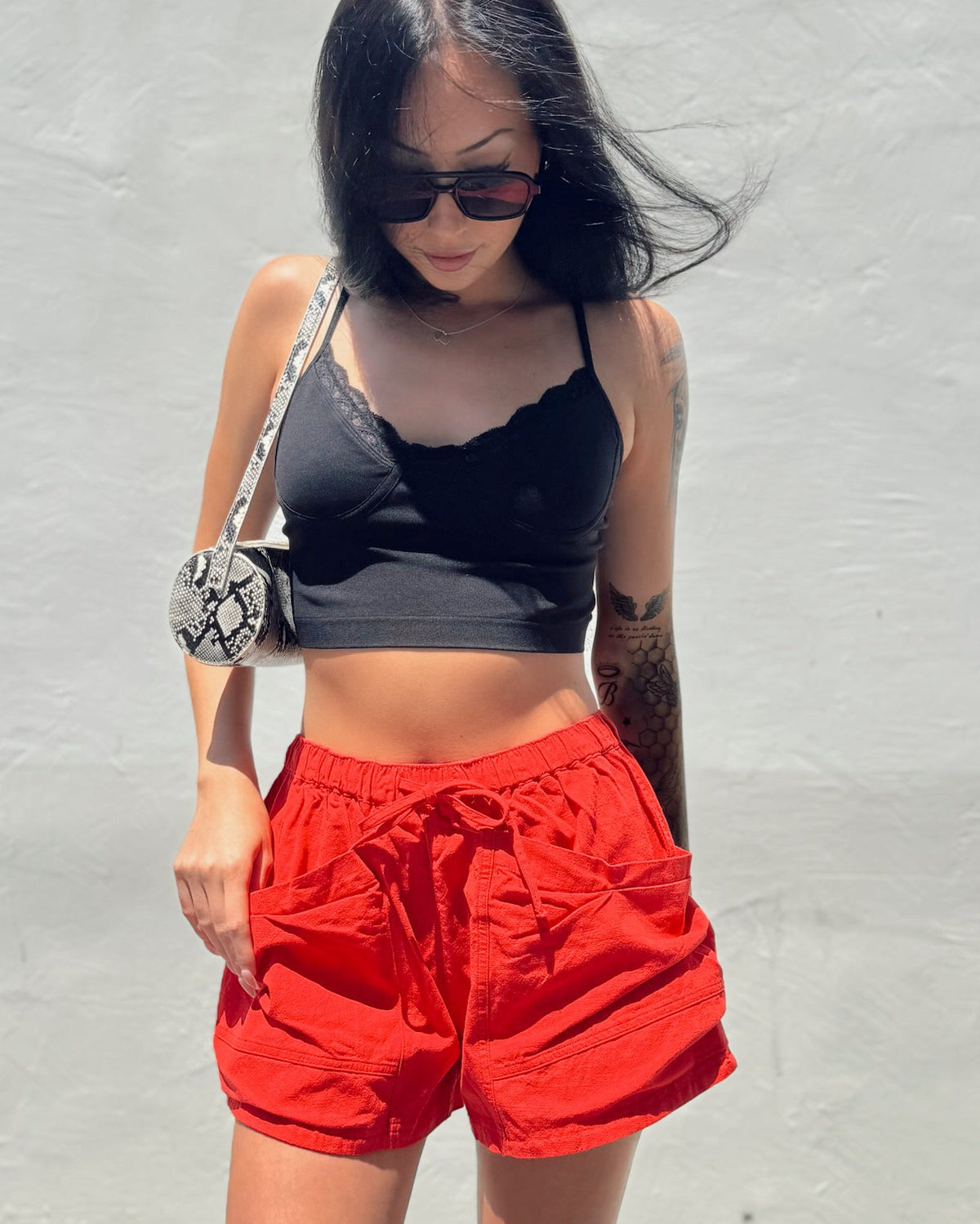 Utility Pocket Shorts - Red - Burnout