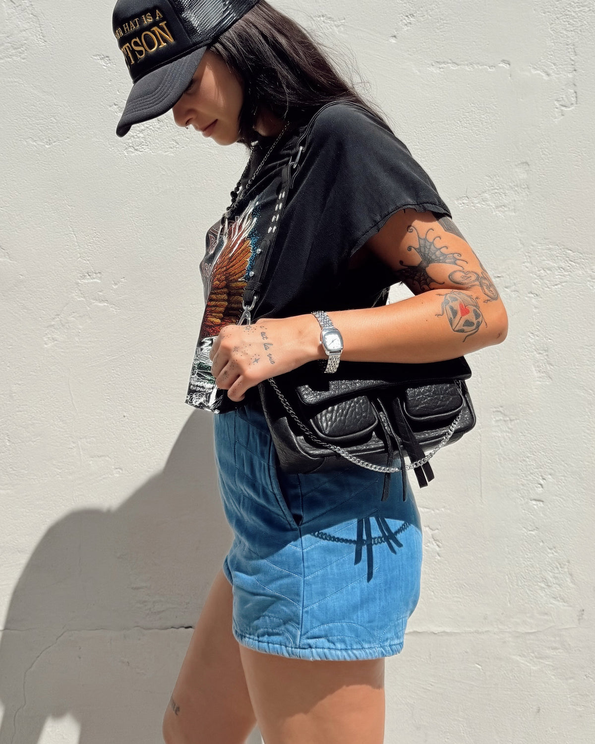 Quilted Denim Shorts - Burnout