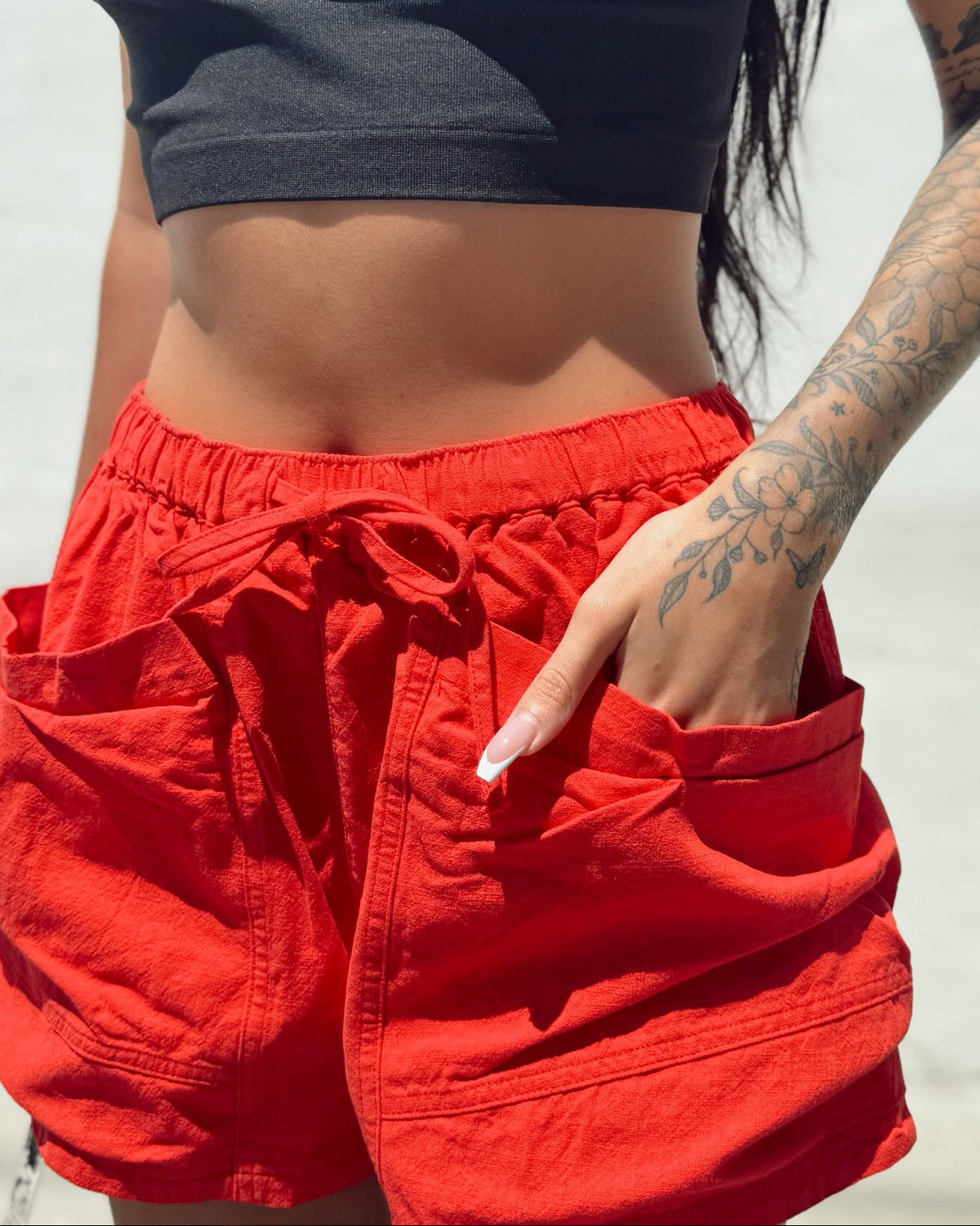 Utility Pocket Shorts - Red - Burnout