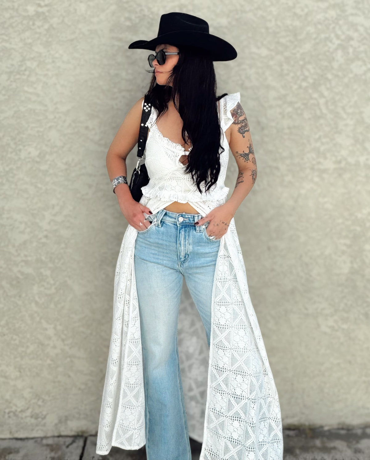 Crochet Lace Ruffle Maxi Top - Burnout