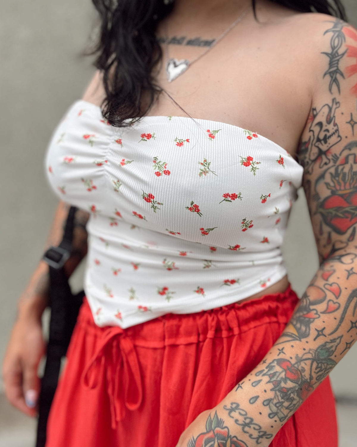 Wildflower Bandeau Top - White - Burnout