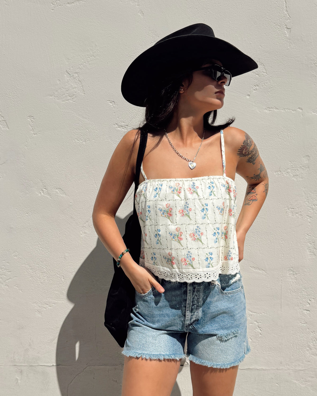 Flower Garden Cropped Cami Top - Burnout