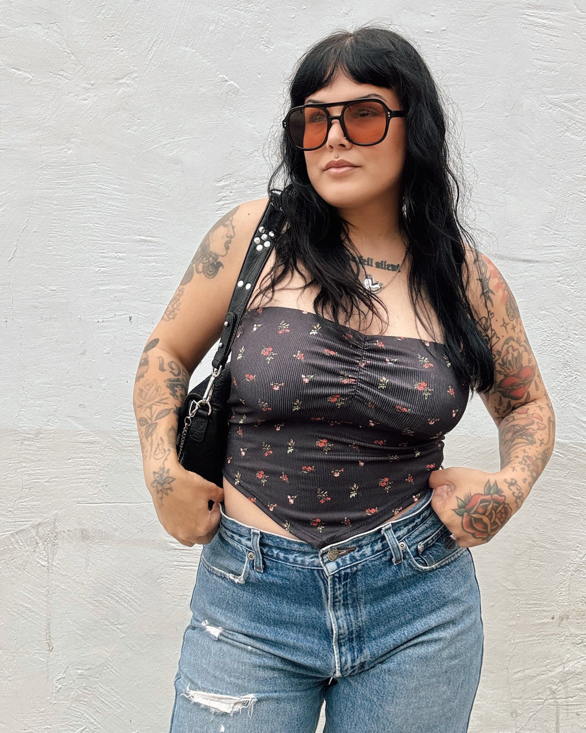 Wildflower Bandeau Top - Black - Burnout