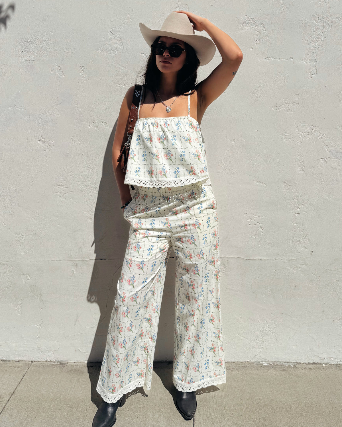 Flower Garden Wide Leg Pants - Burnout