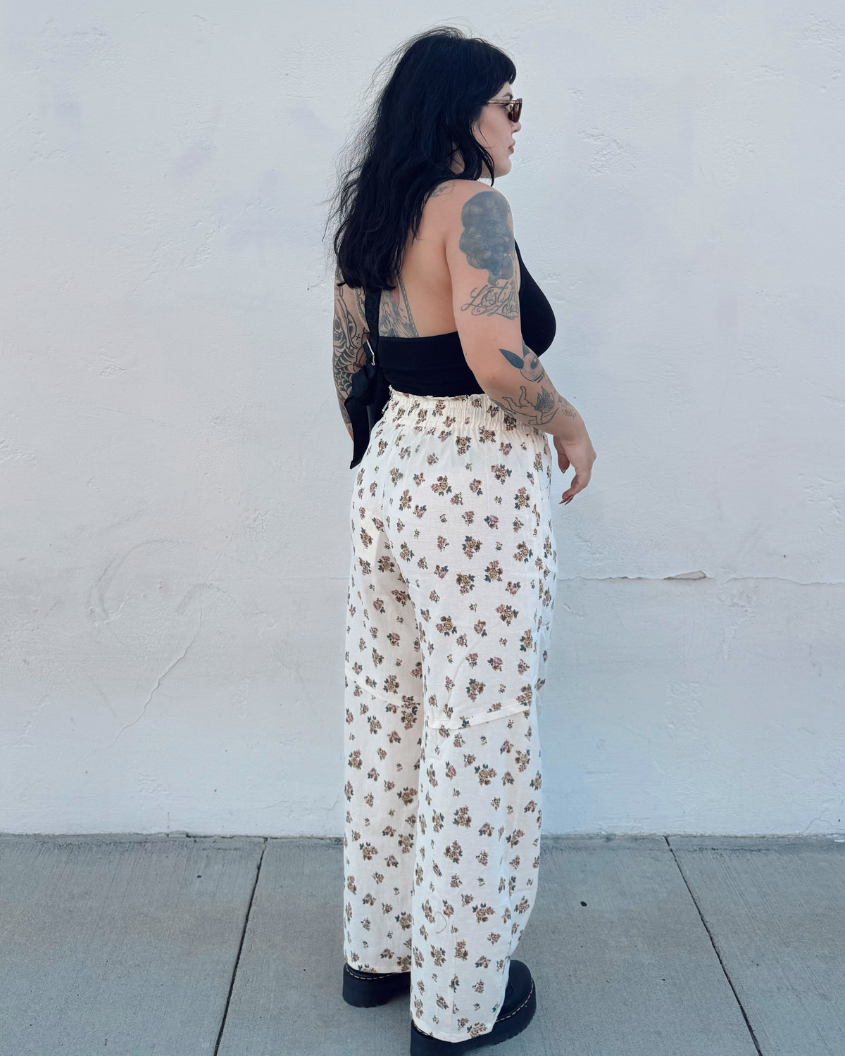 Floral Barrel Leg Pants - Burnout
