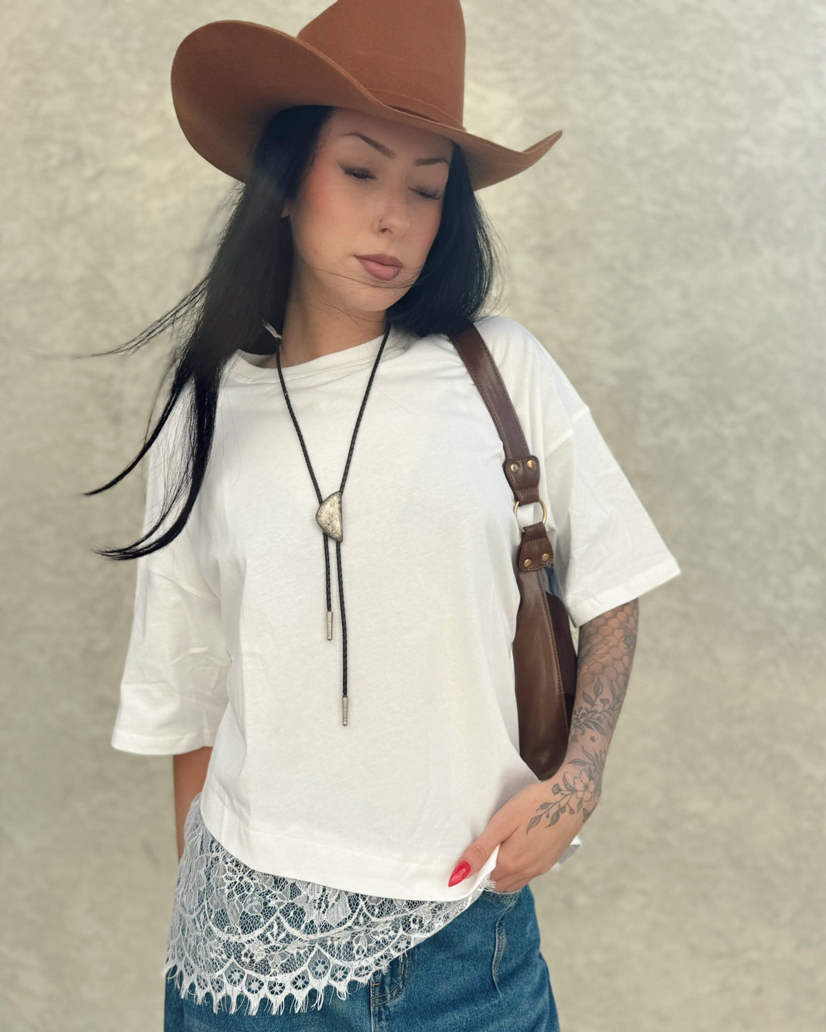 Lace Hem Tee - Burnout