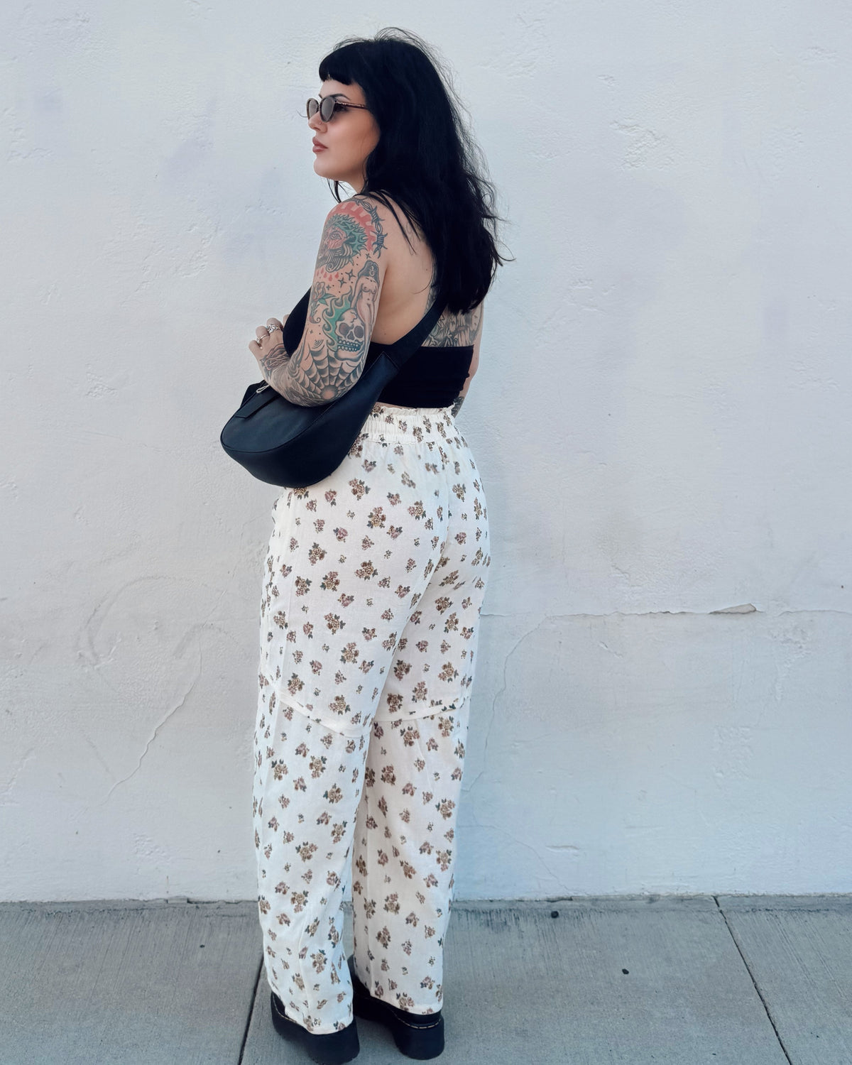 Floral Barrel Leg Pants - Burnout