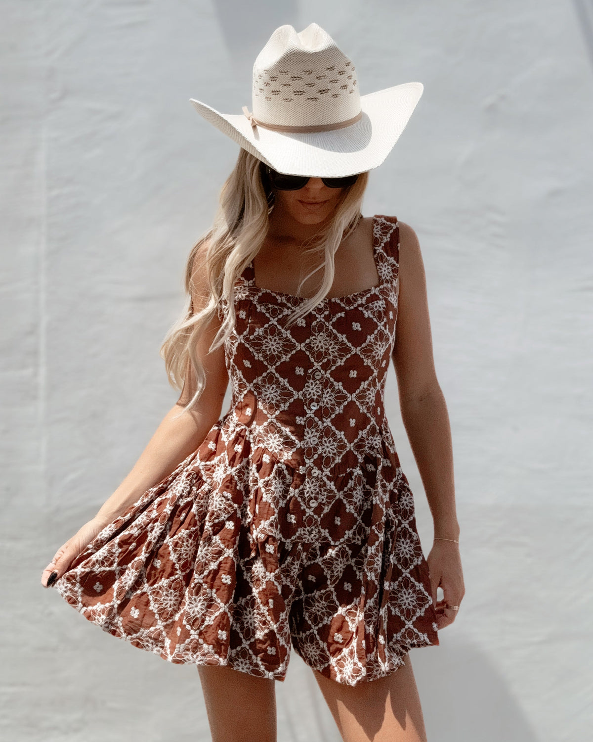 Embroidered Tiered Corset Romper - Burnout