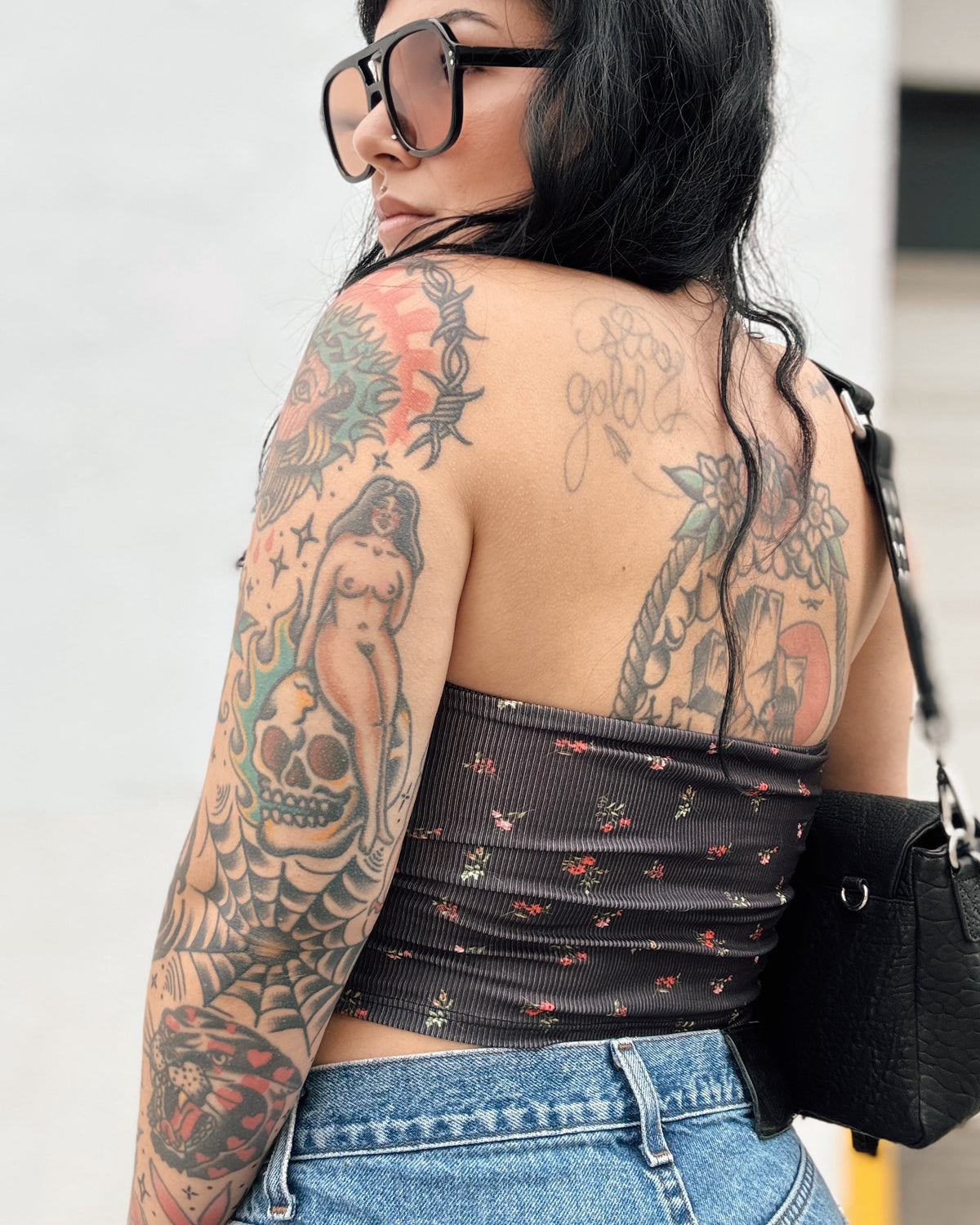 Wildflower Bandeau Top - Black - Burnout