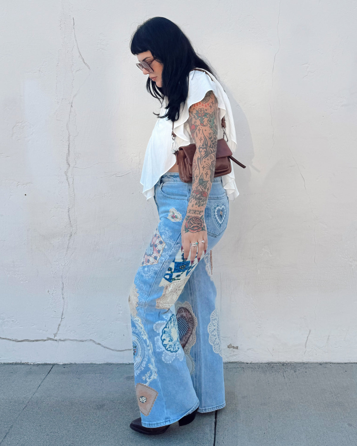 Patchwork Straight Leg Jeans - Burnout