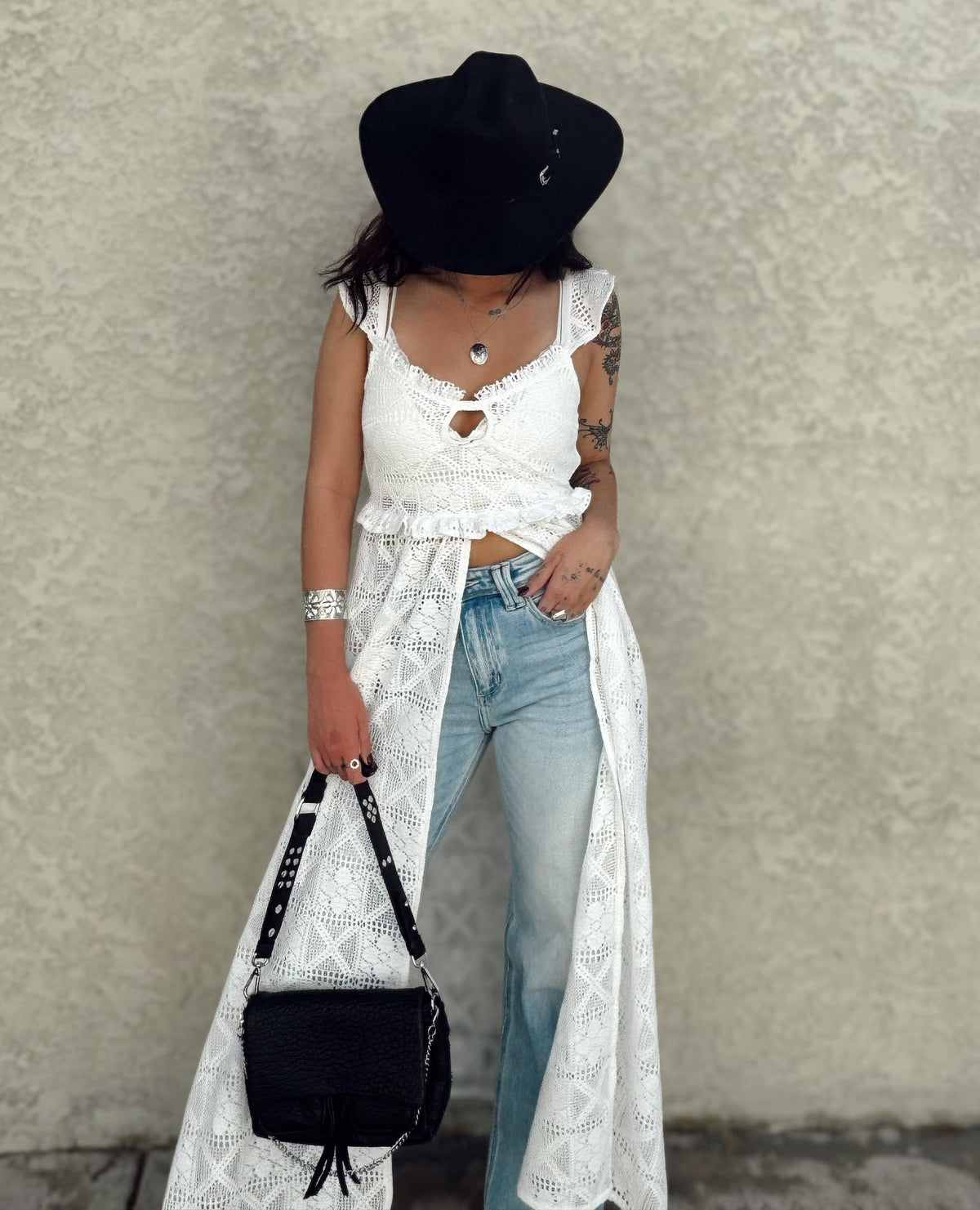 Crochet Lace Ruffle Maxi Top - Burnout
