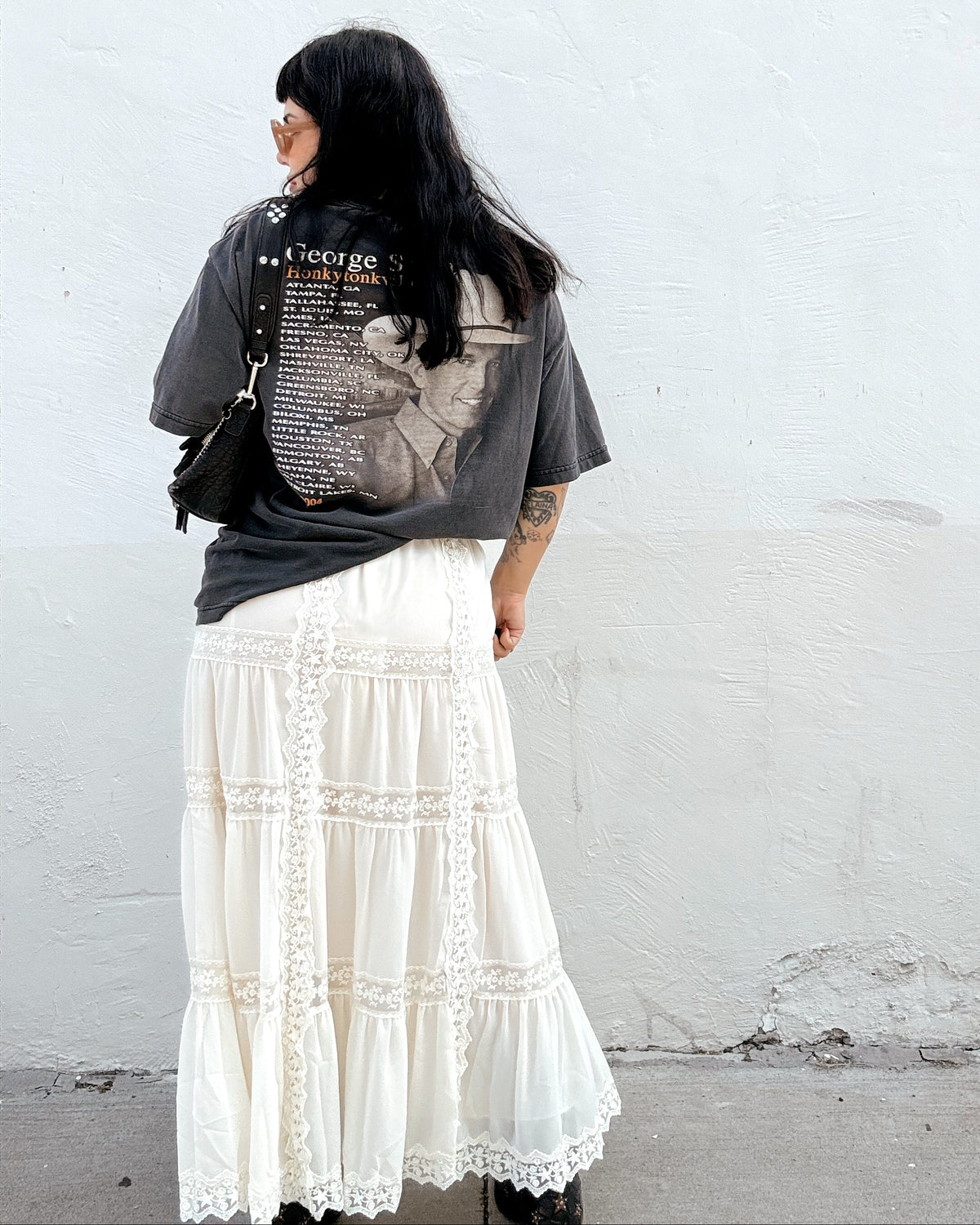 Lace Trim Maxi Skirt - Cream - Burnout