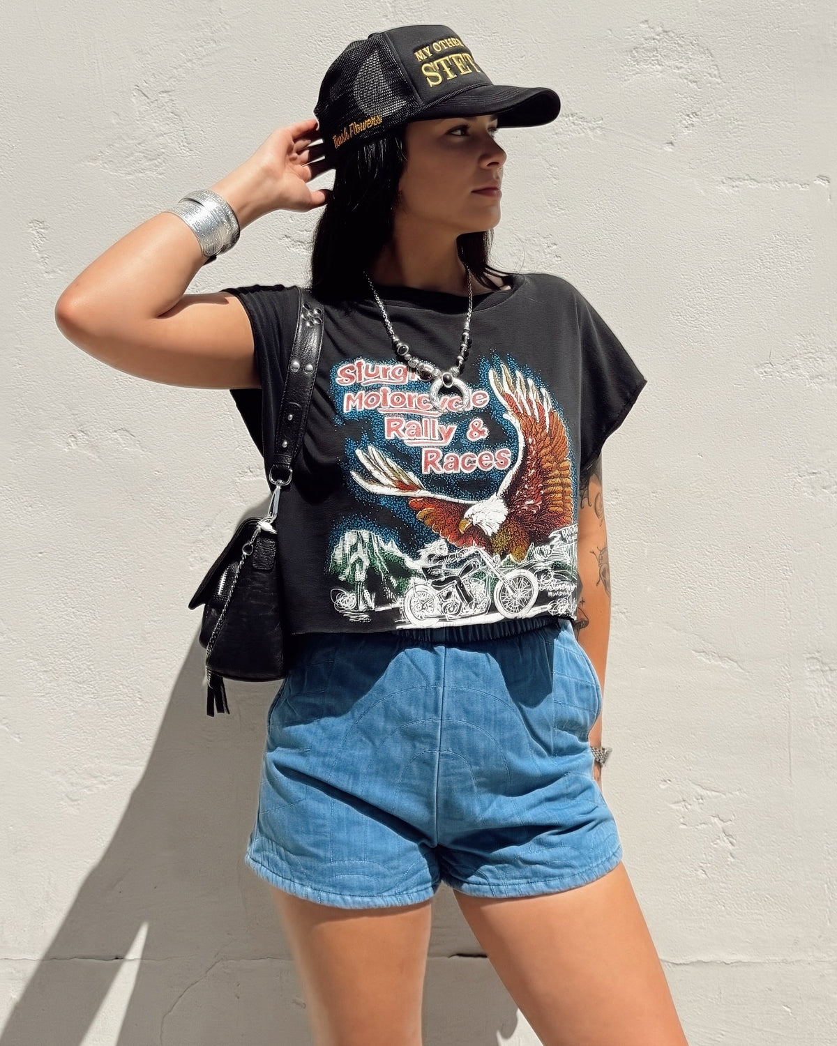 Quilted Denim Shorts - Burnout