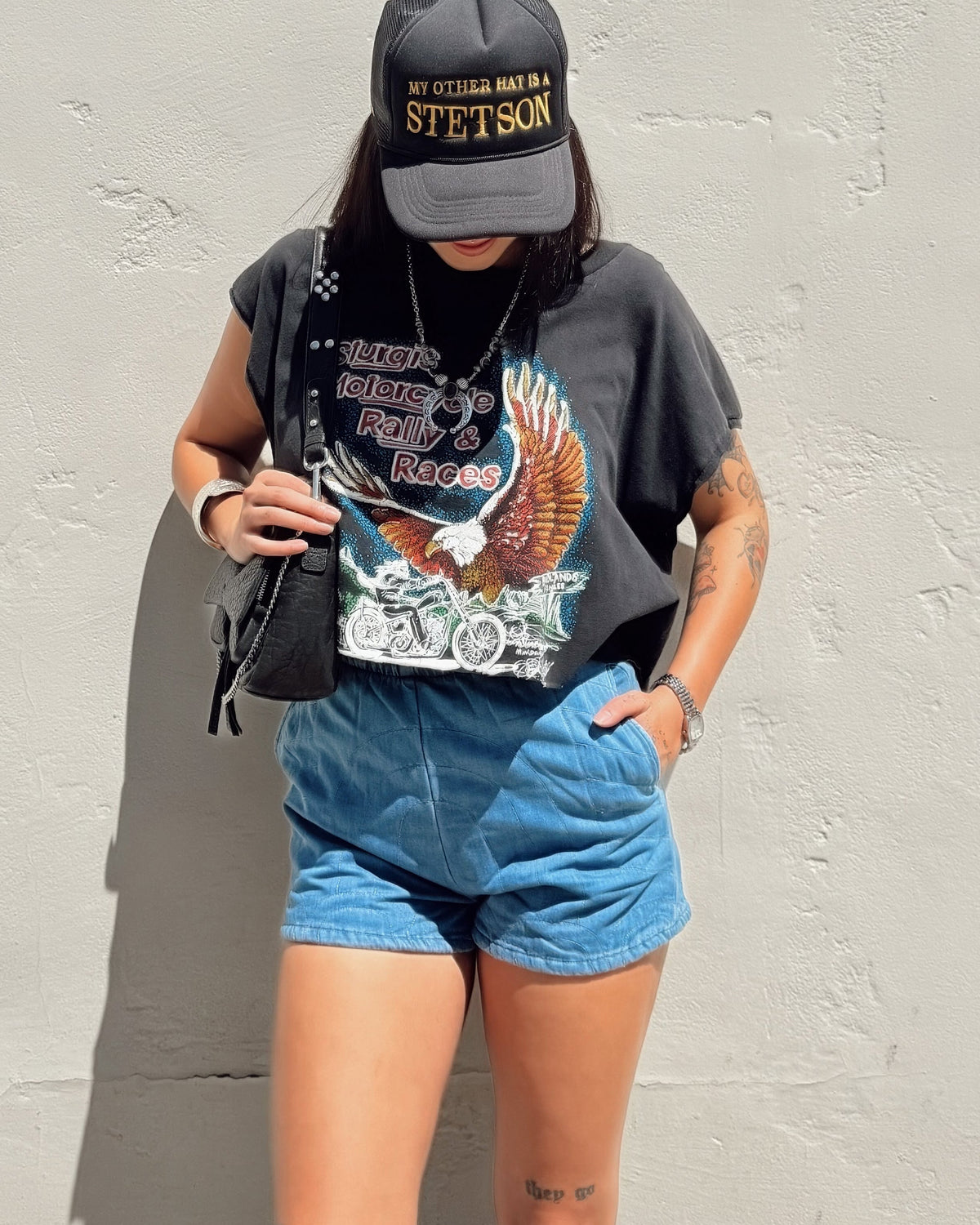 Quilted Denim Shorts - Burnout