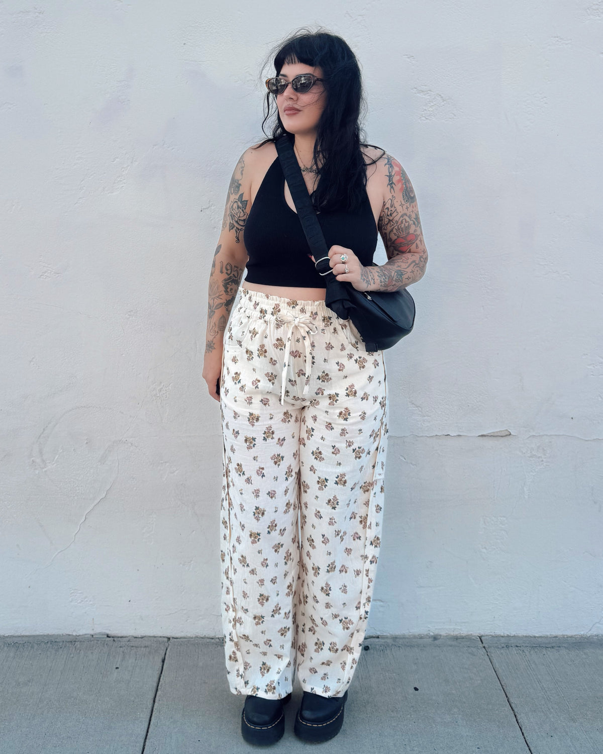 Floral Barrel Leg Pants - Burnout