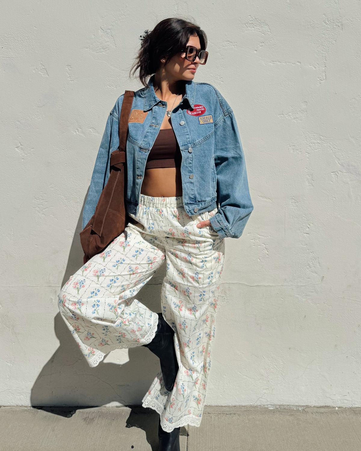 Flower Garden Wide Leg Pants - Burnout