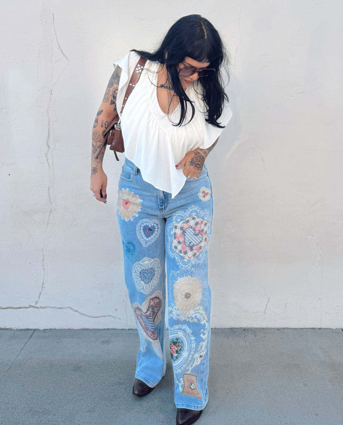 Patchwork Straight Leg Jeans - Burnout