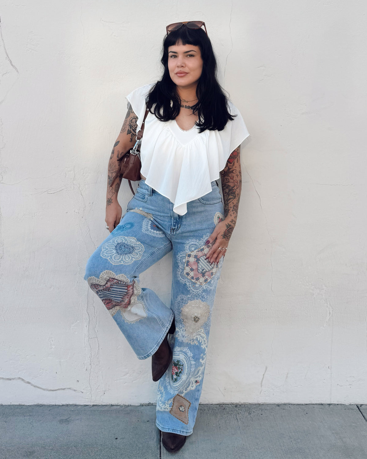 Patchwork Straight Leg Jeans - Burnout
