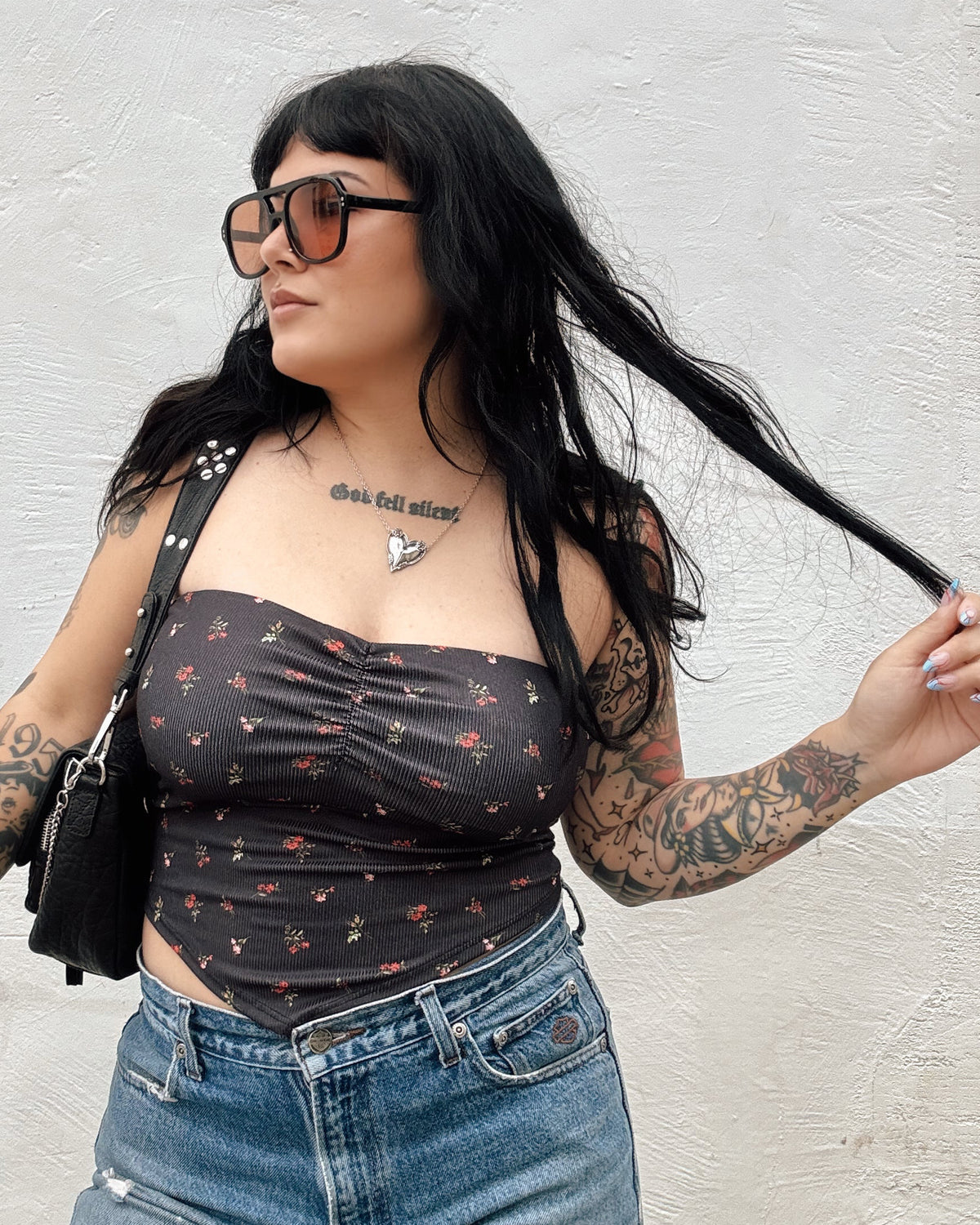 Wildflower Bandeau Top - Black - Burnout