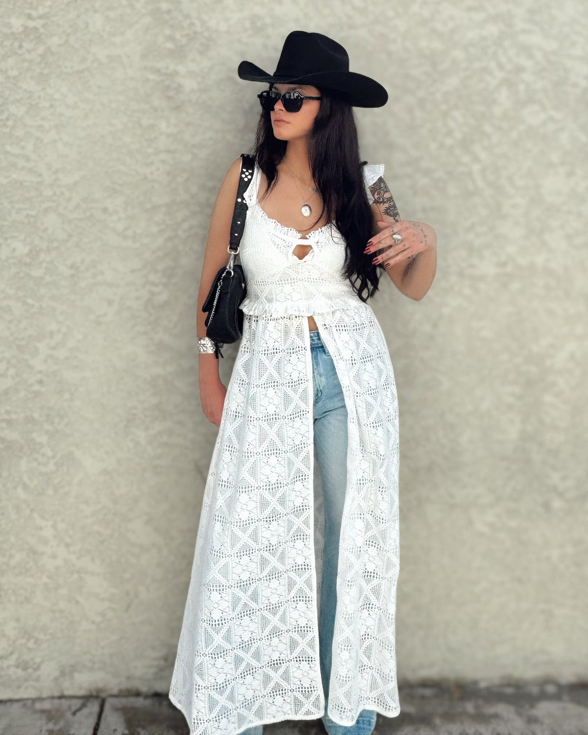 Crochet Lace Ruffle Maxi Top - Burnout