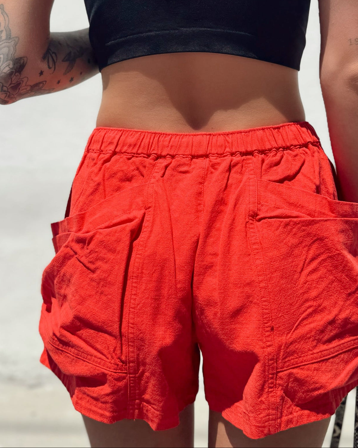 Utility Pocket Shorts - Red - Burnout