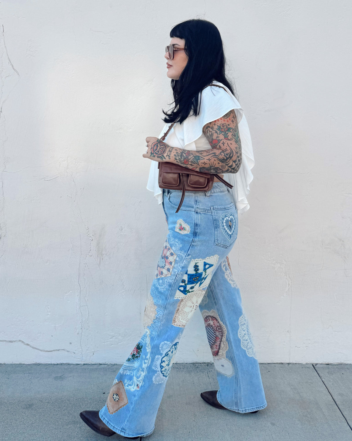 Patchwork Straight Leg Jeans - Burnout