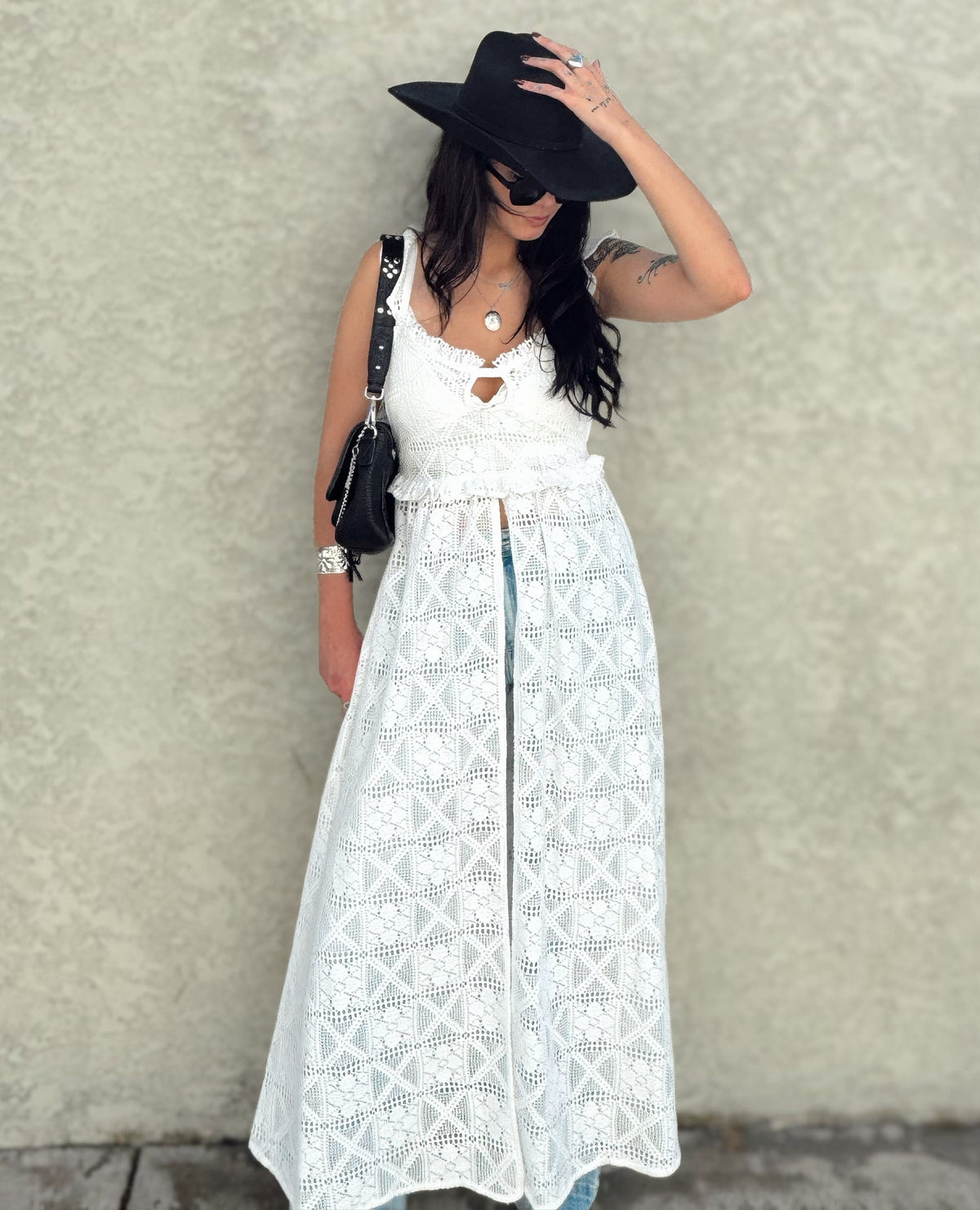 Crochet Lace Ruffle Maxi Top - Burnout