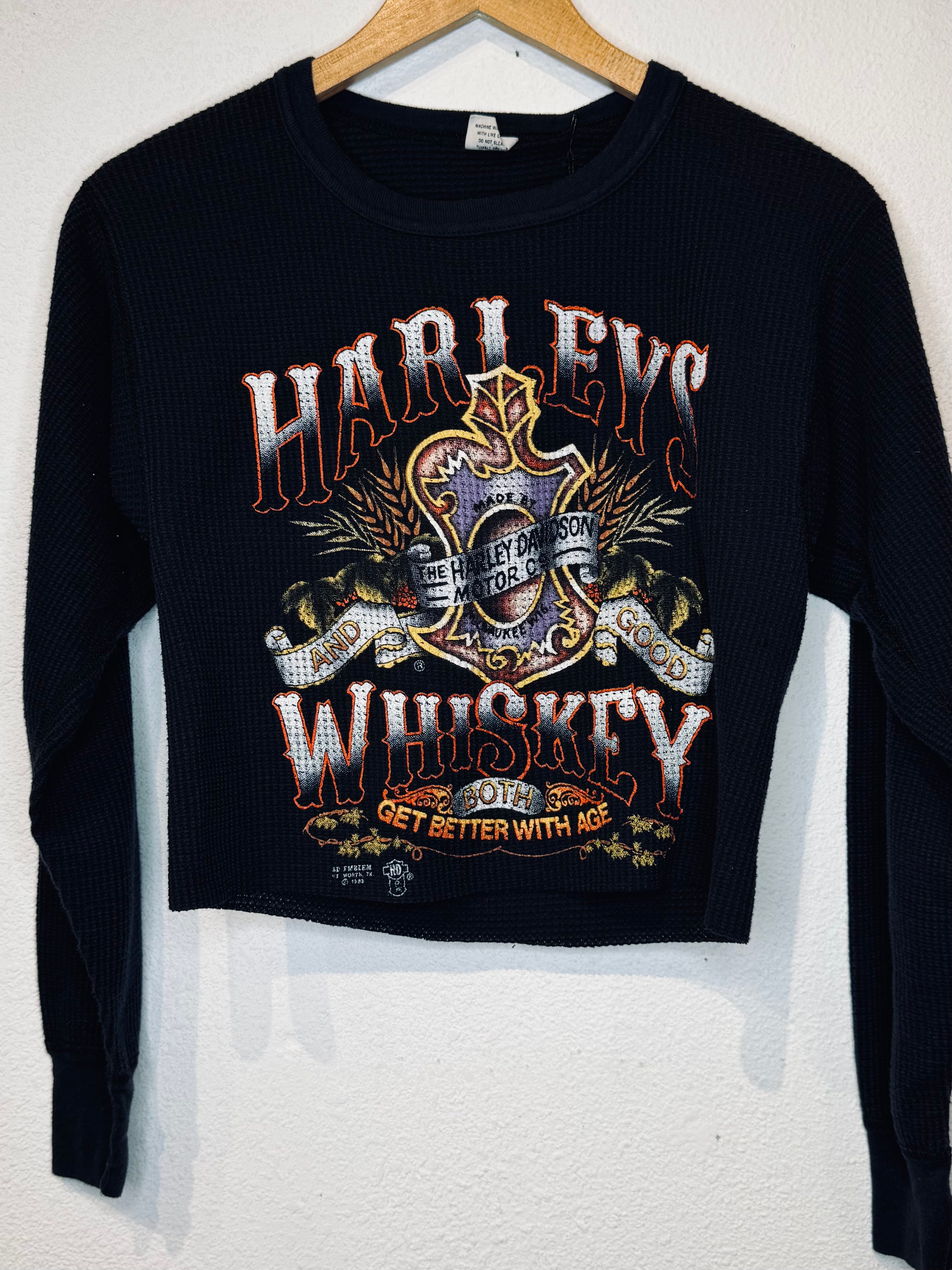 Harleys Whiskey 3D Emblem Vintage Crop Thermal - Burnout
