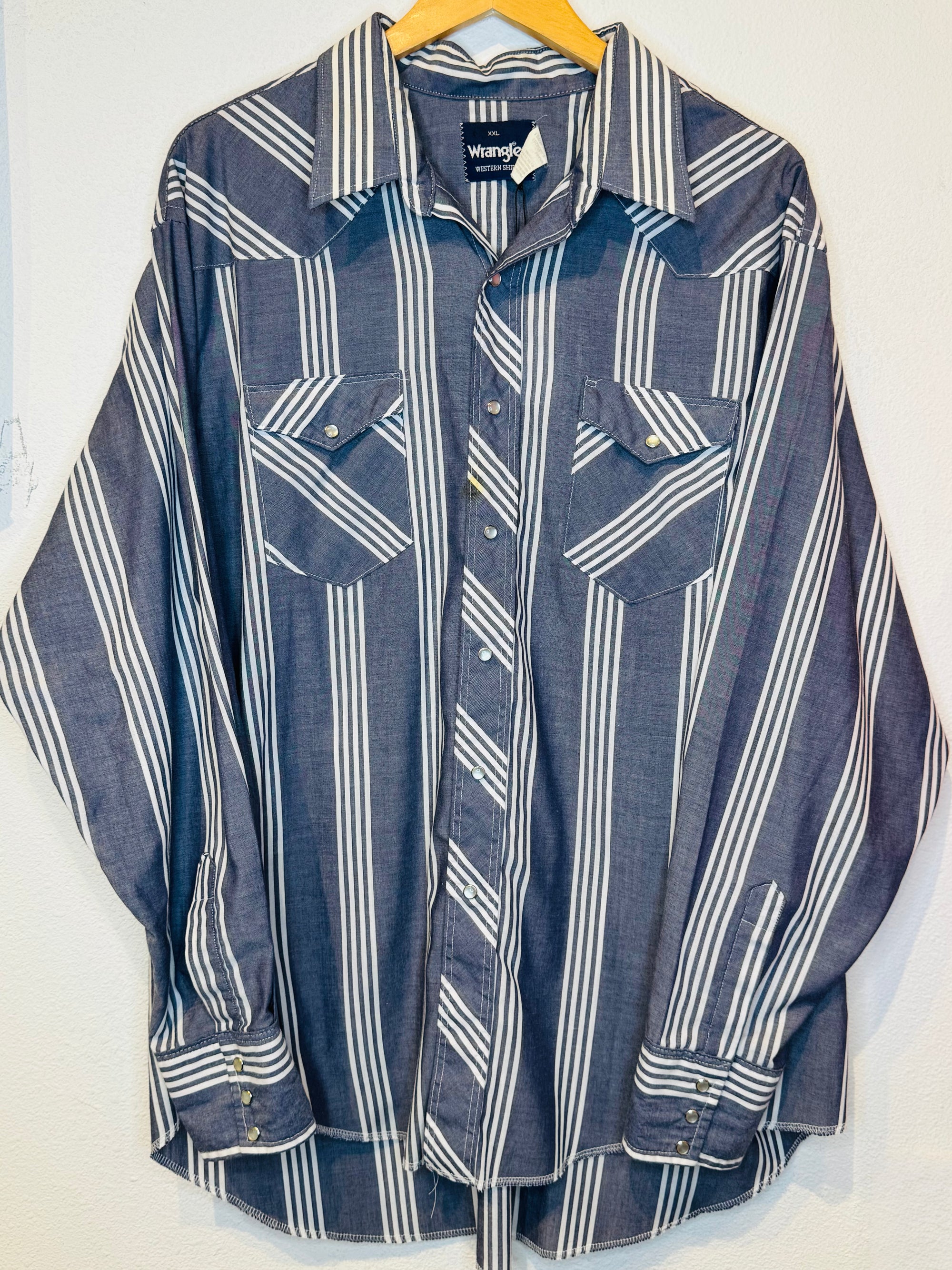Wrangler Blue Stripe Vintage Pearl Snap - Burnout