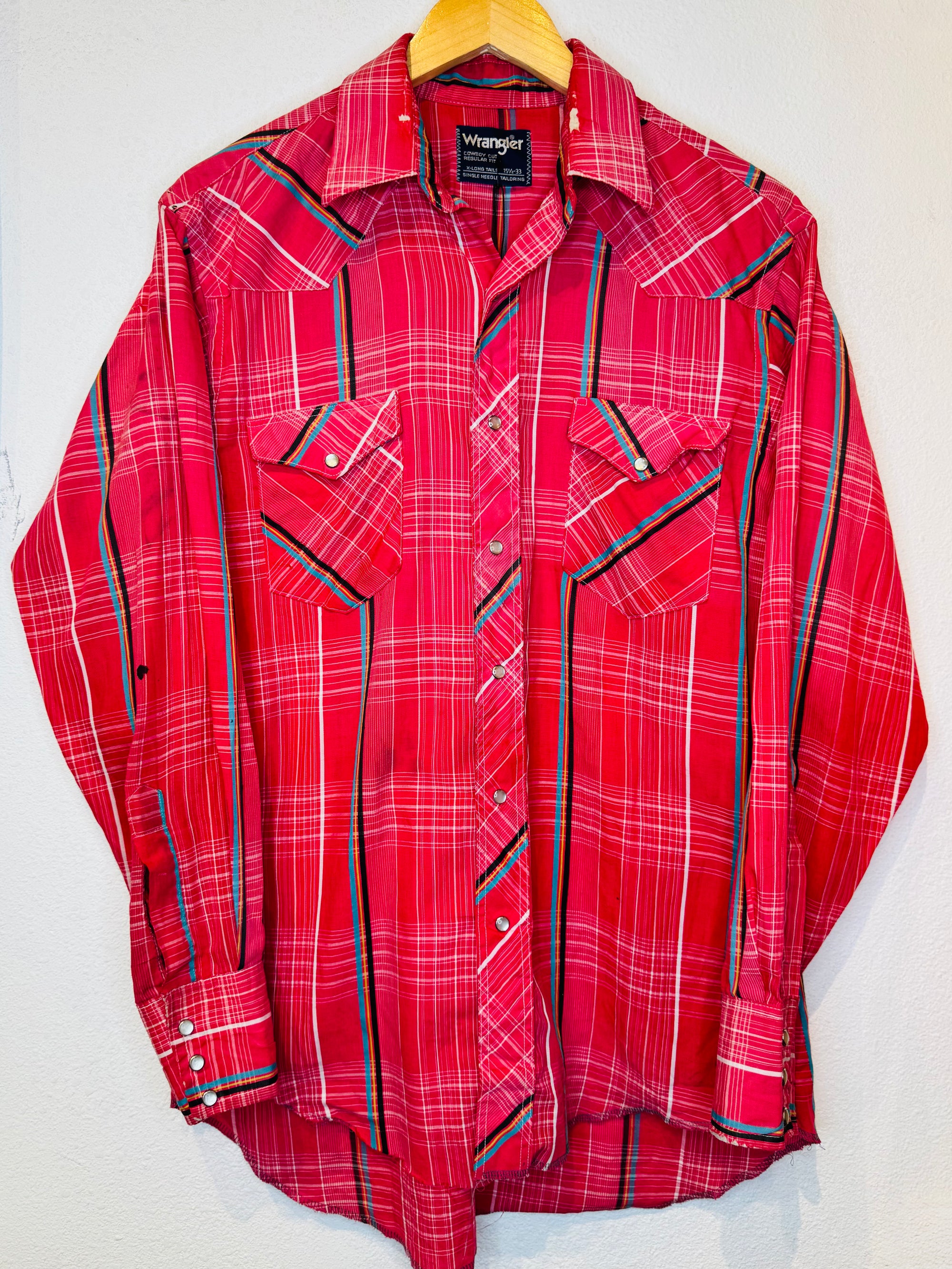 Wrangler Red Plaid Vintage Pearl Snap - Burnout