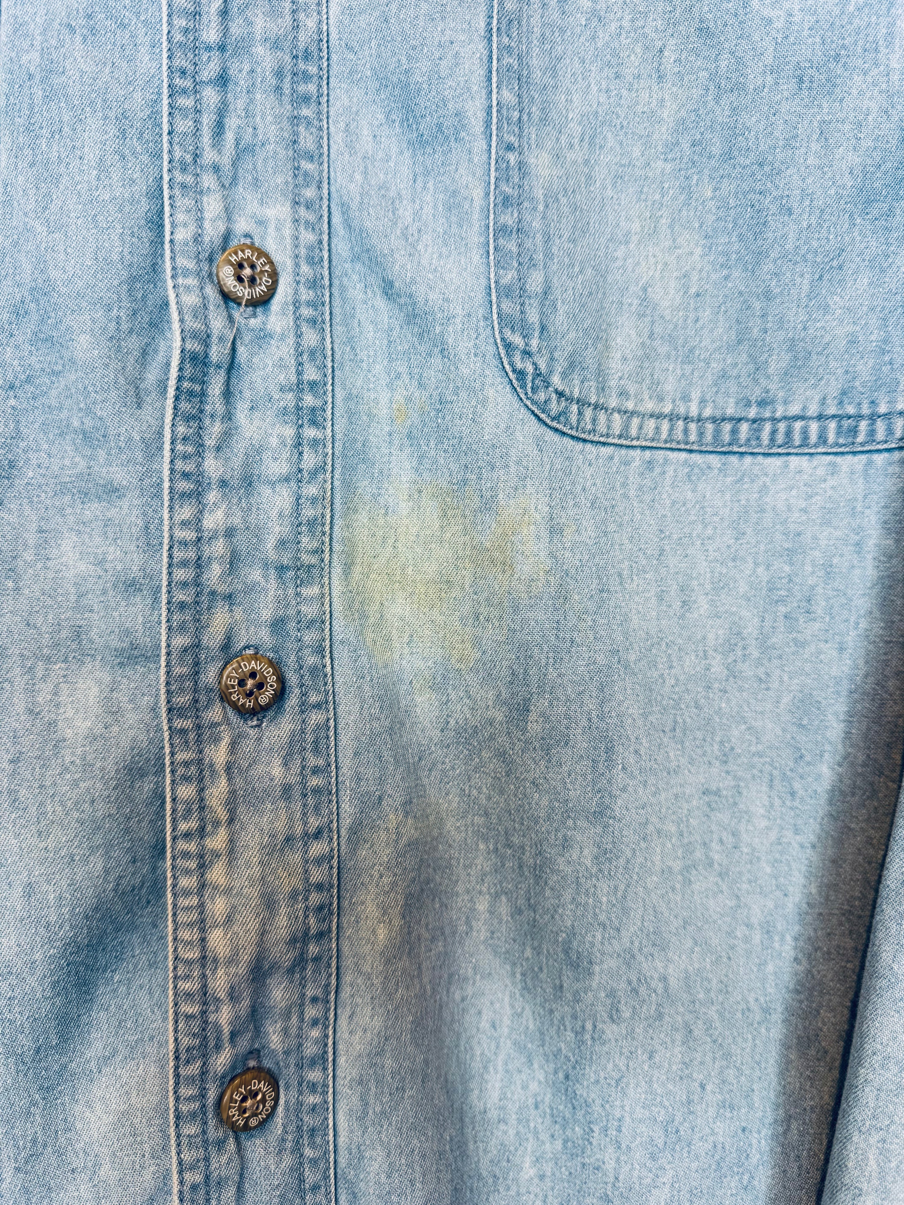Harley 100th Vintage Denim Button Up - Burnout