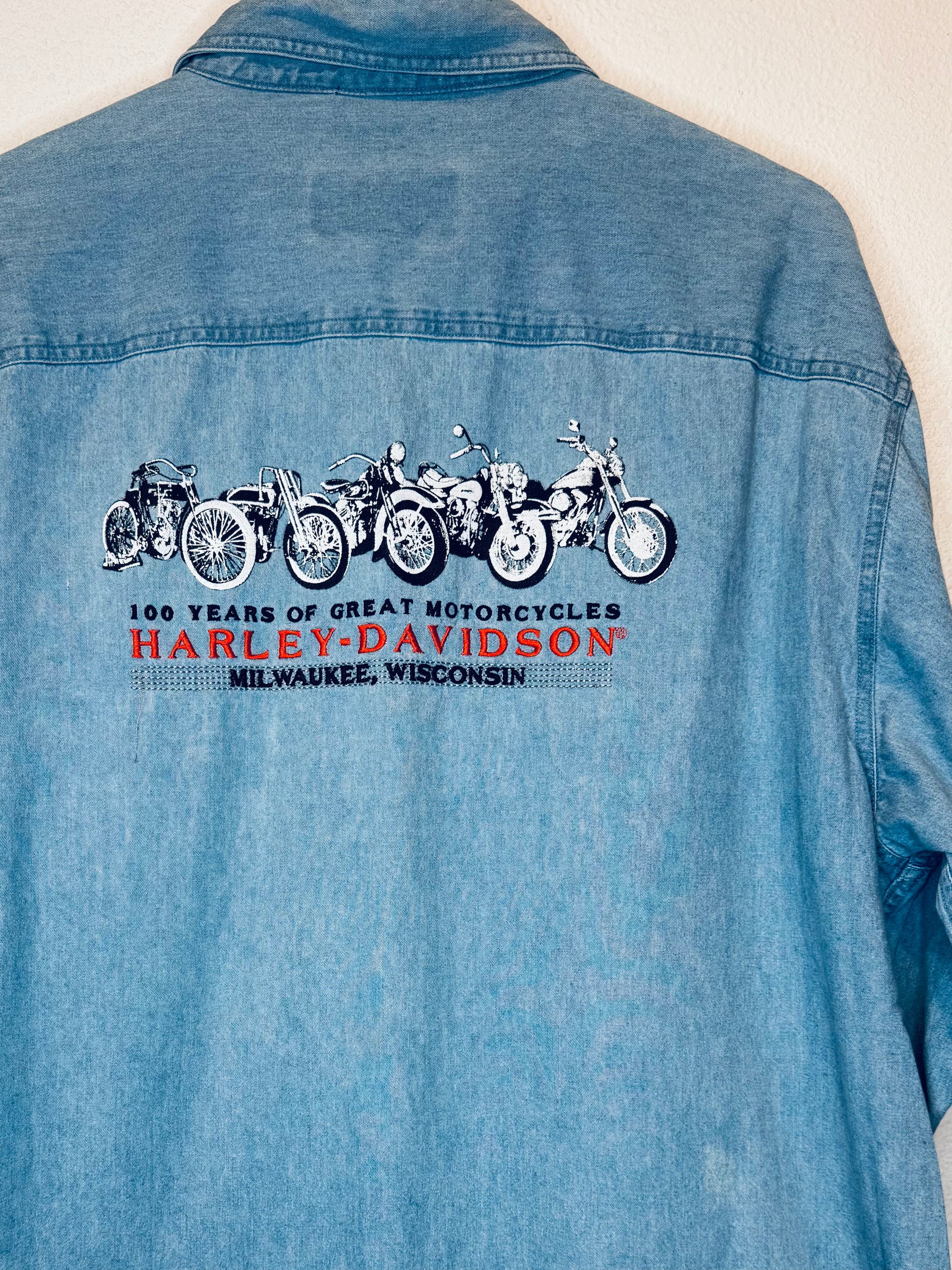 Harley 100th Vintage Denim Button Up - Burnout