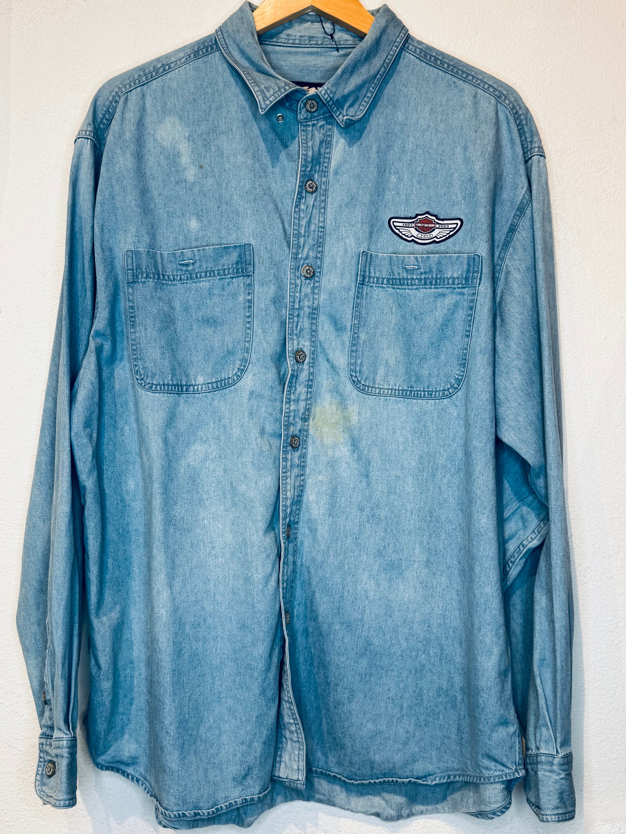 Harley 100th Vintage Denim Button Up - Burnout