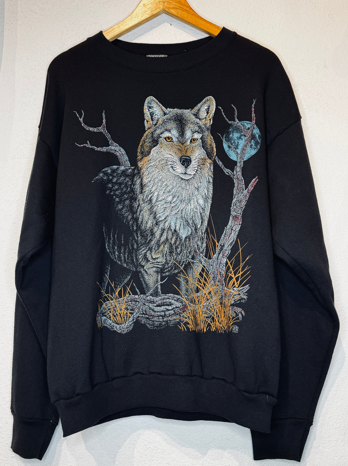 Sweat-shirt col rond vintage Loup des années 90